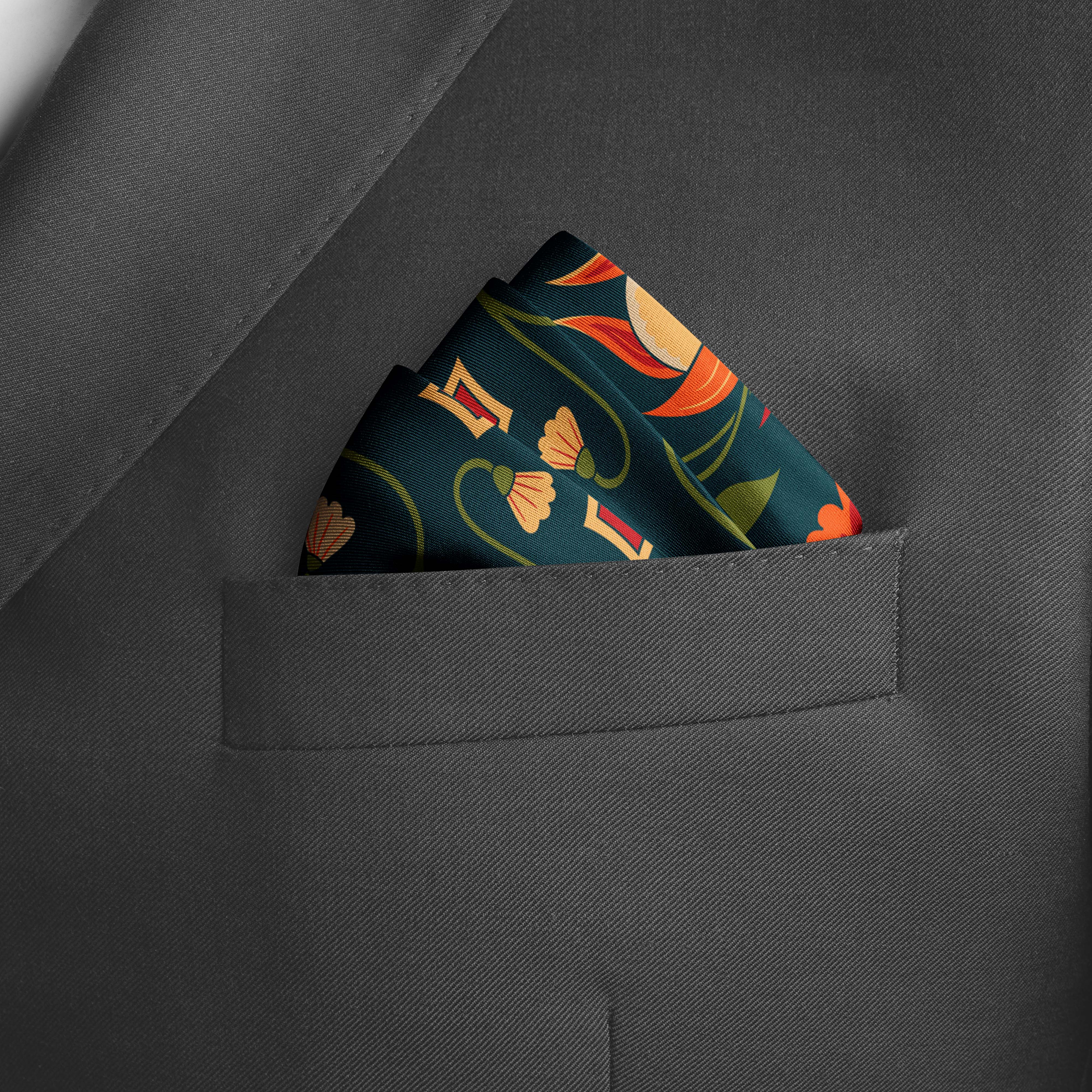 FLOWERS AND LEAVES SILK POCKET SQUARE FLOWERS AND LEAVES SILK POCKET SQUARE