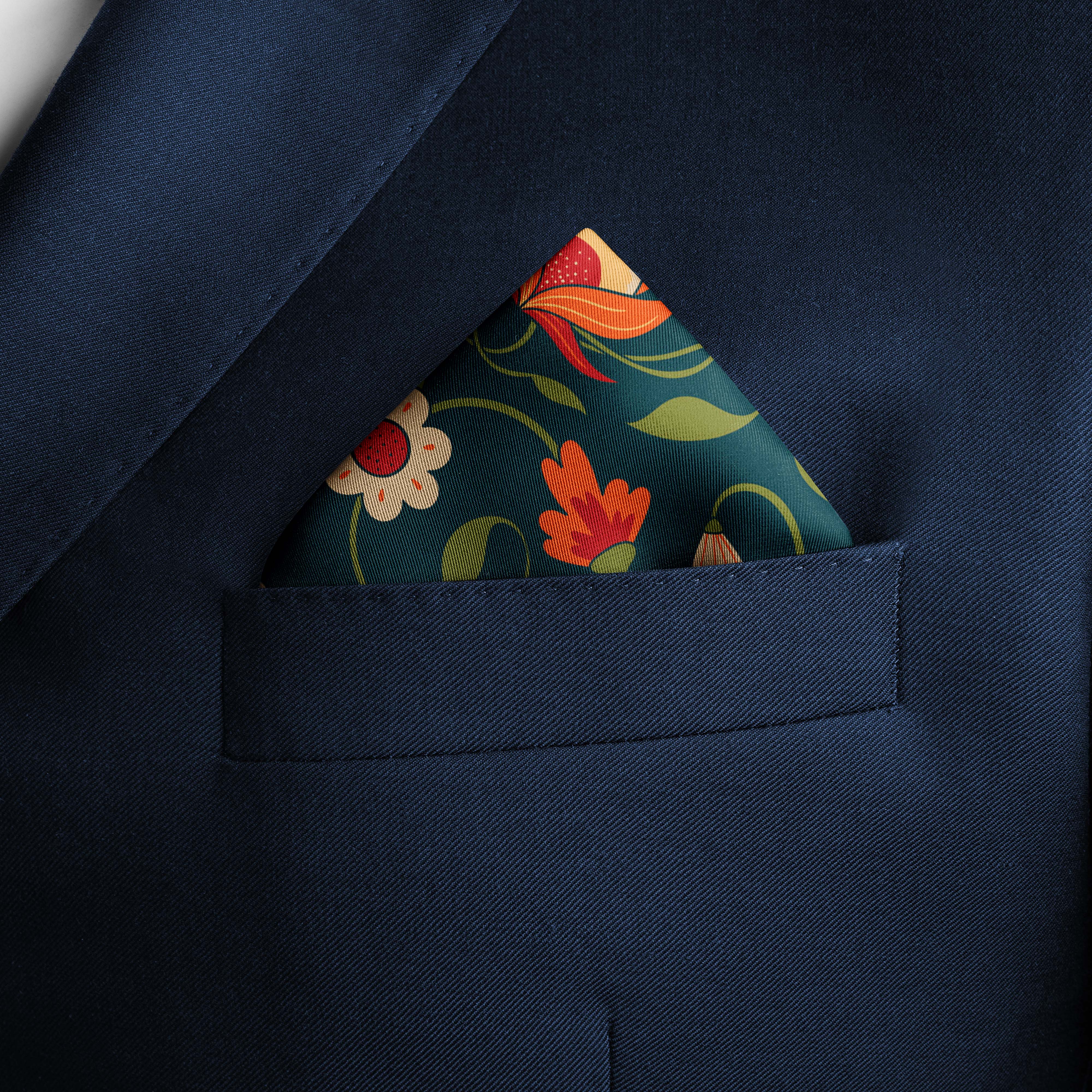 FLOWERS AND LEAVES SILK POCKET SQUARE FLOWERS AND LEAVES SILK POCKET SQUARE