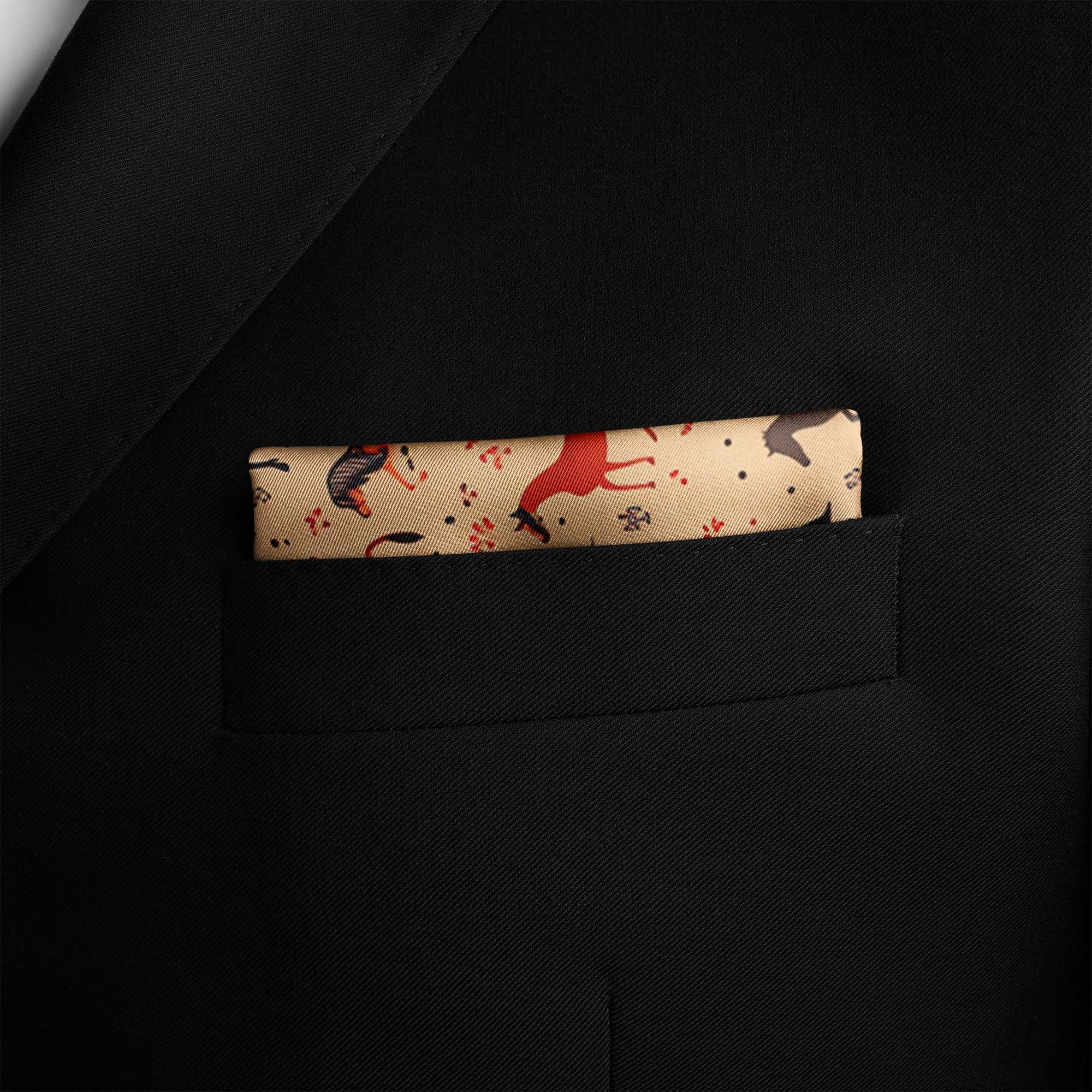 COLORED RUNNING HORSE SILK POCKET SQUARE COLORED RUNNING HORSE SILK POCKET SQUARE