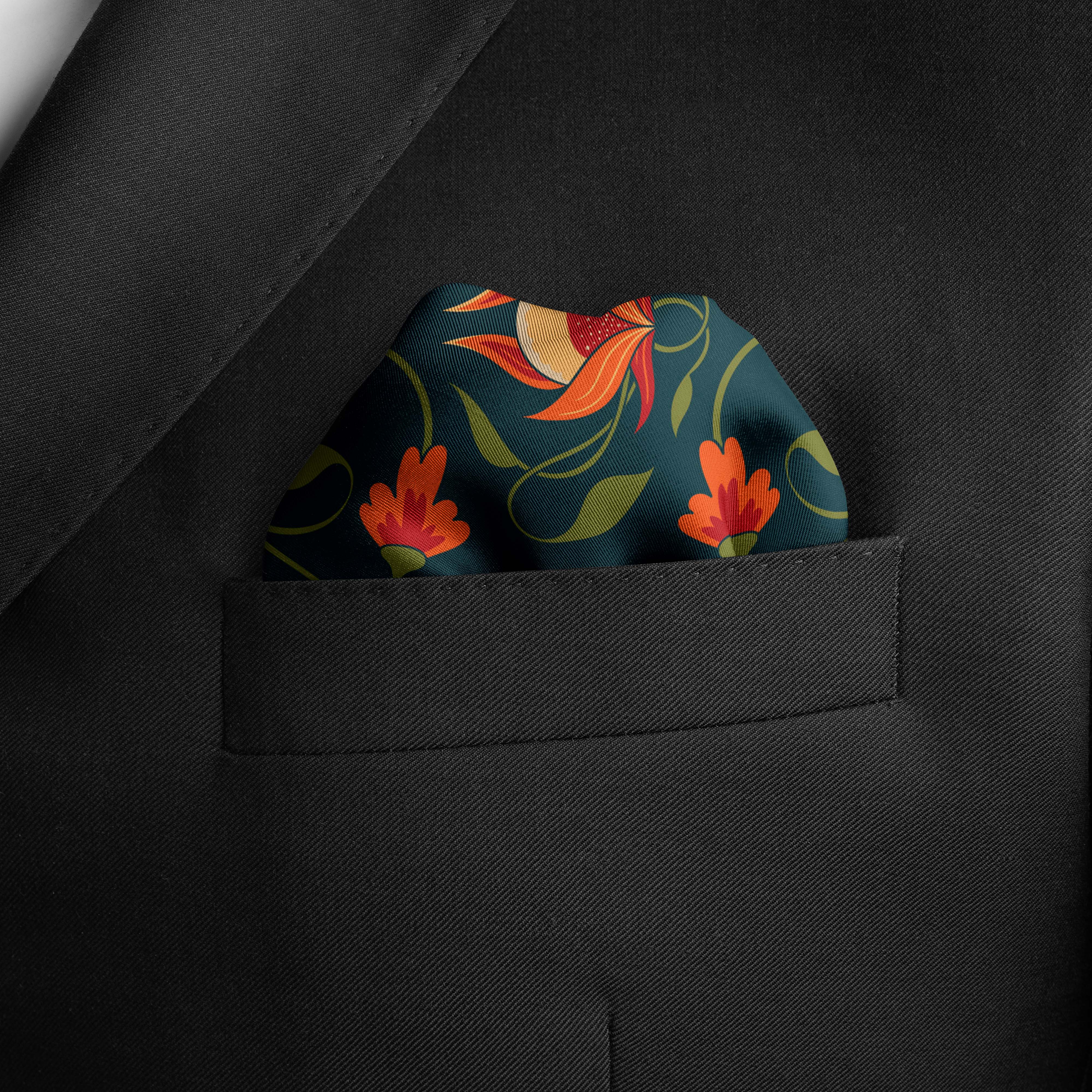 FLOWERS AND LEAVES SILK POCKET SQUARE FLOWERS AND LEAVES SILK POCKET SQUARE
