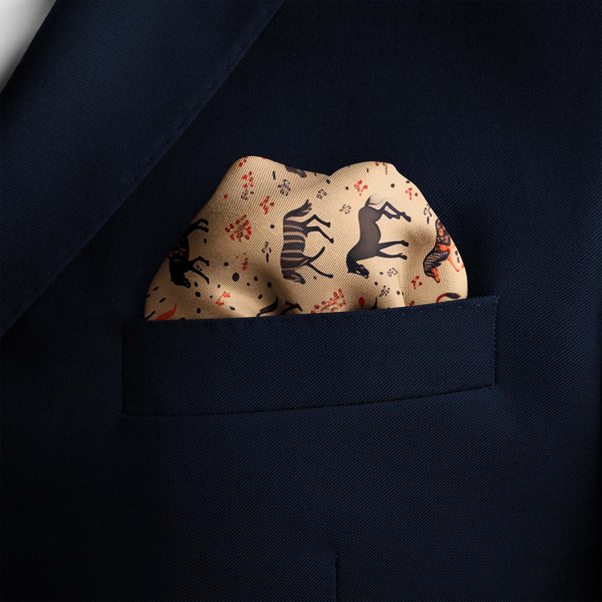 COLORED RUNNING HORSE SILK POCKET SQUARE COLORED RUNNING HORSE SILK POCKET SQUARE