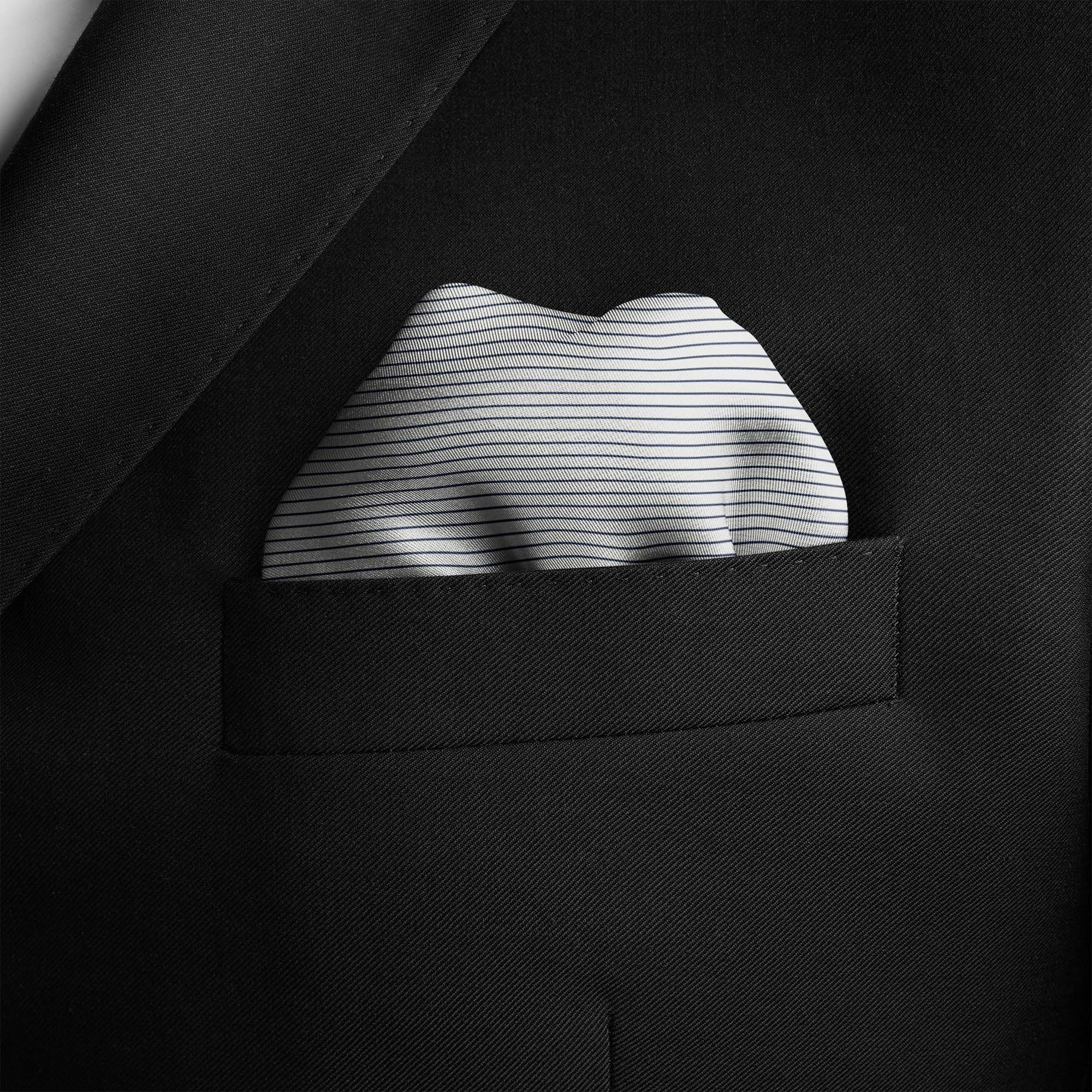 WHITE STRIPE SILK POCKET SQUARE WHITE STRIPE SILK POCKET SQUARE