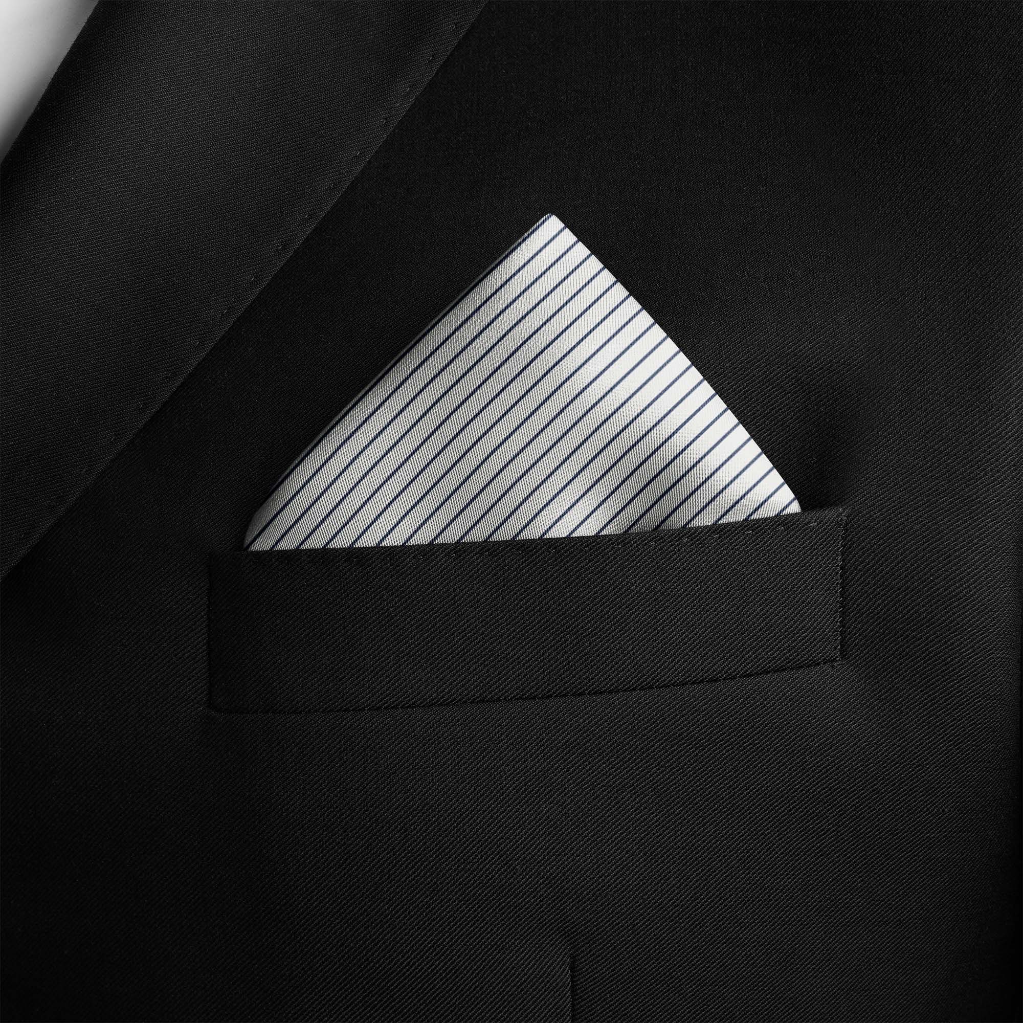 WHITE STRIPE SILK POCKET SQUARE WHITE STRIPE SILK POCKET SQUARE