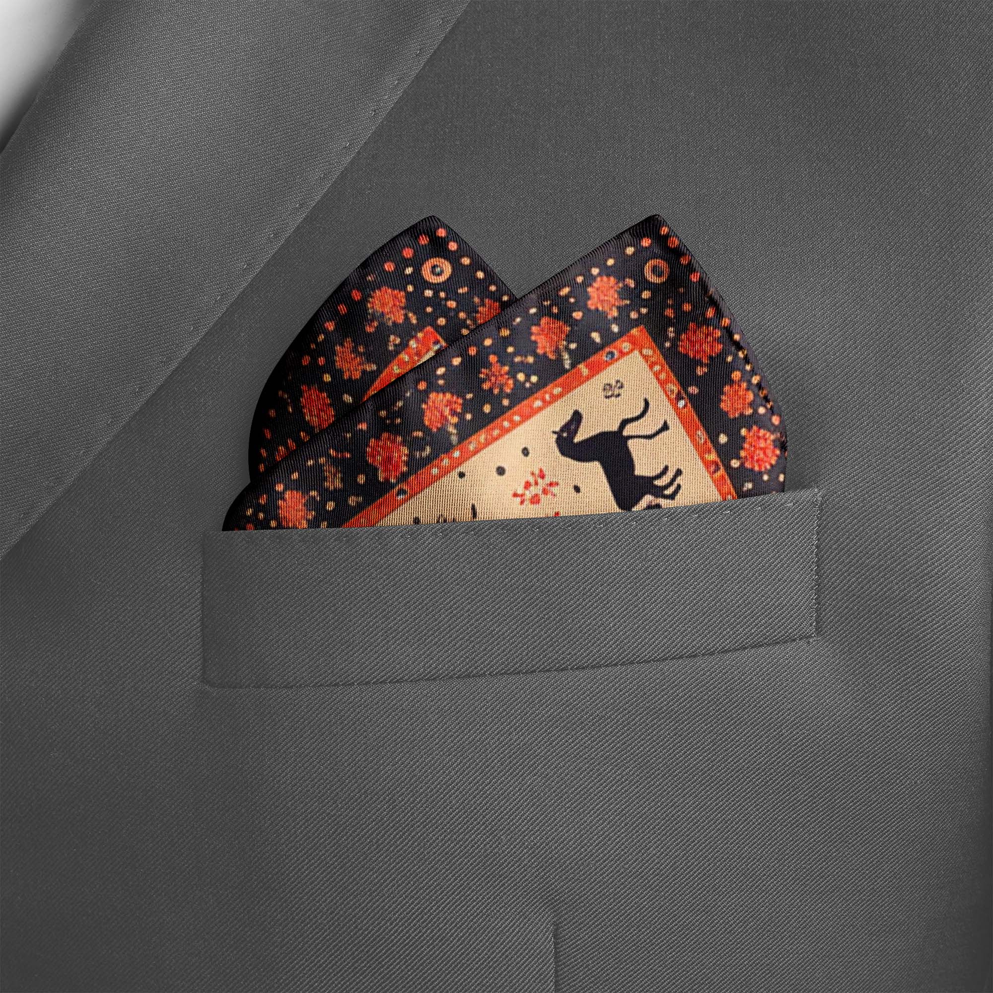 COLORED RUNNING HORSE SILK POCKET SQUARE COLORED RUNNING HORSE SILK POCKET SQUARE