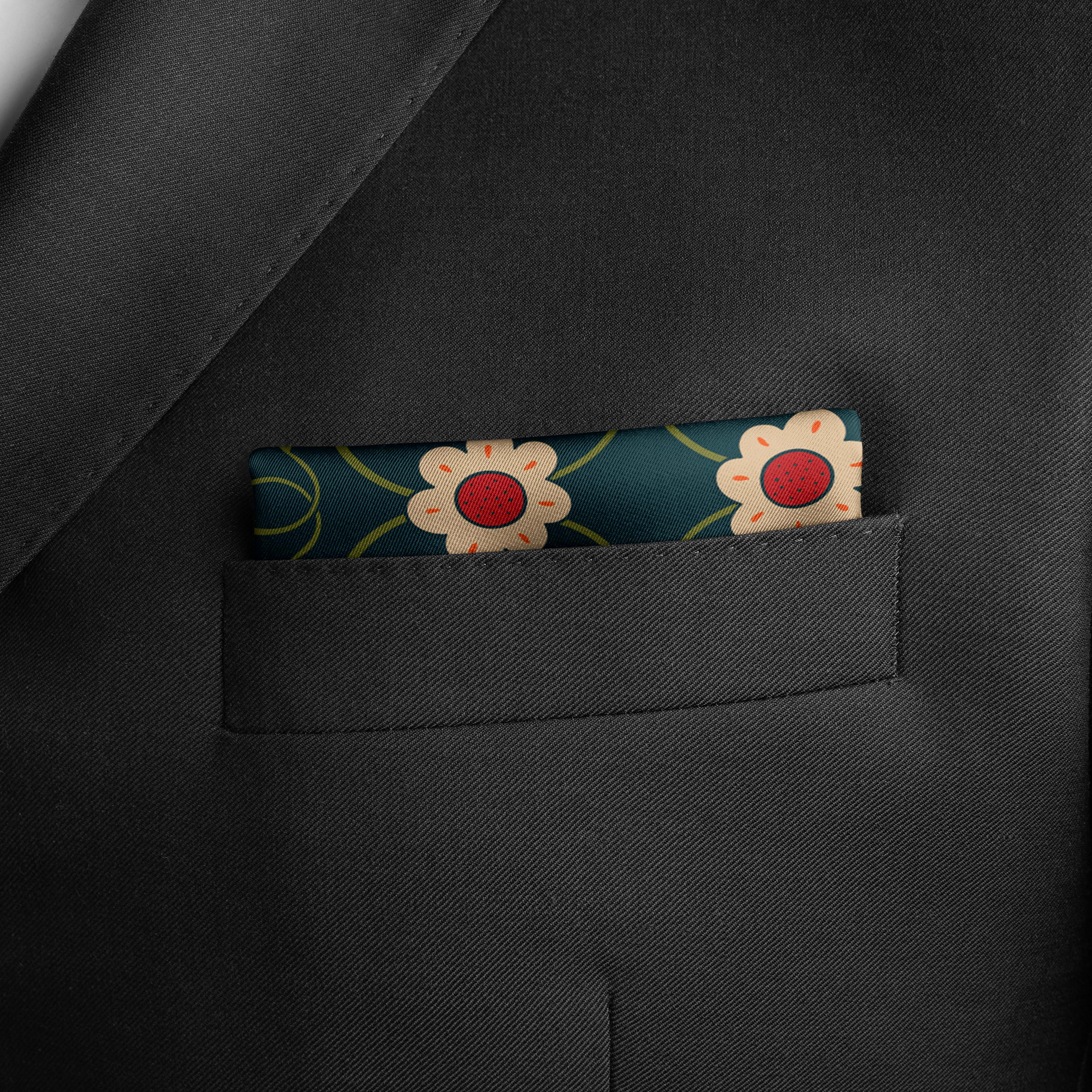 FLOWERS AND LEAVES SILK POCKET SQUARE FLOWERS AND LEAVES SILK POCKET SQUARE