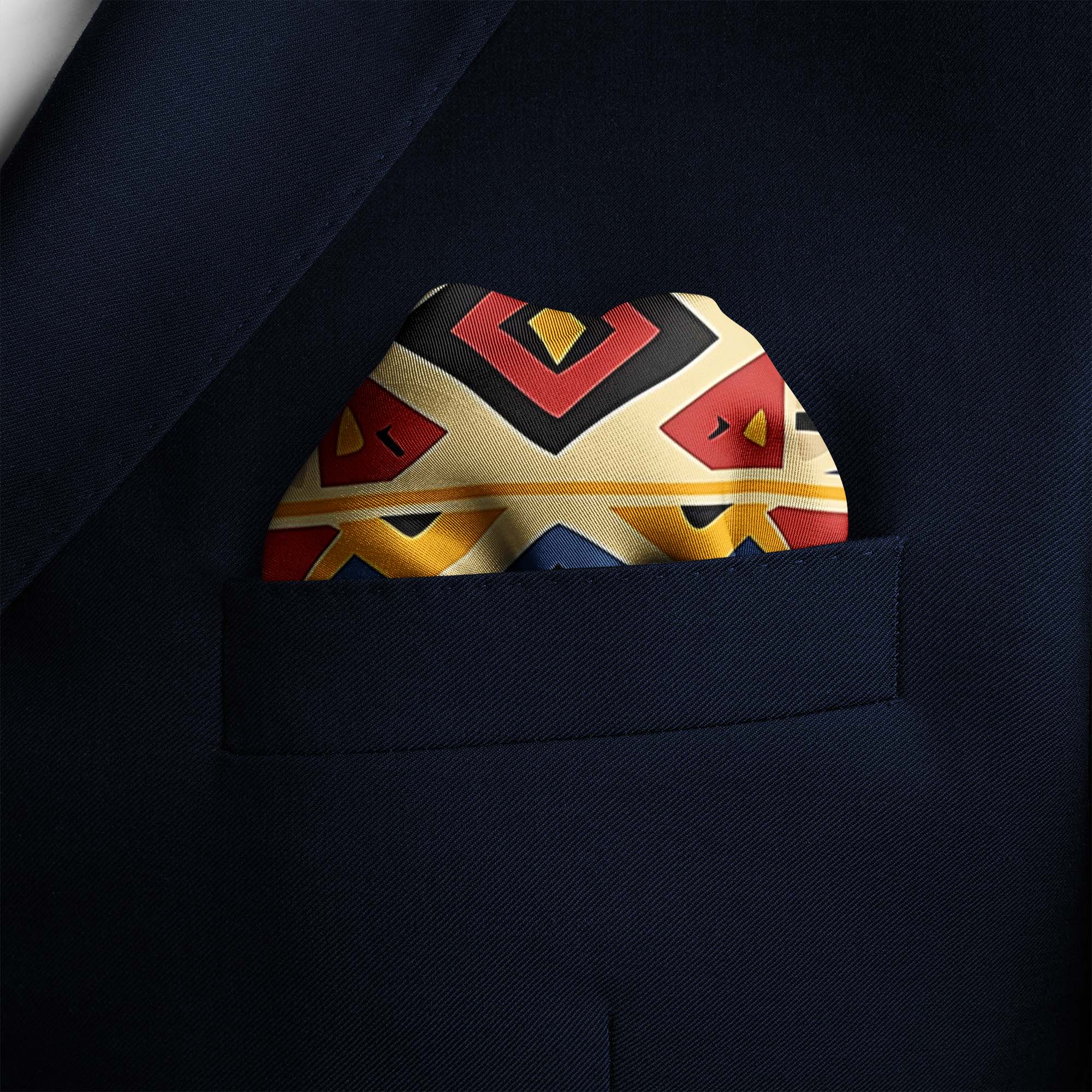 GEOMETRIC TRIBAL PATTERN SILK POCKET SQUARE GEOMETRIC TRIBAL PATTERN SILK POCKET SQUARE