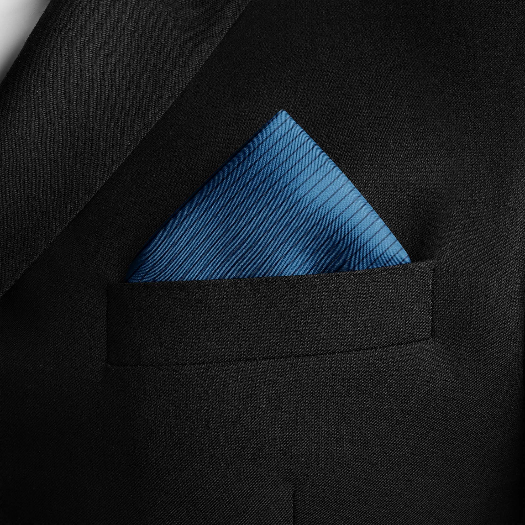 BLUE STRIPE SILK POCKET SQUARE BLUE STRIPE SILK POCKET SQUARE