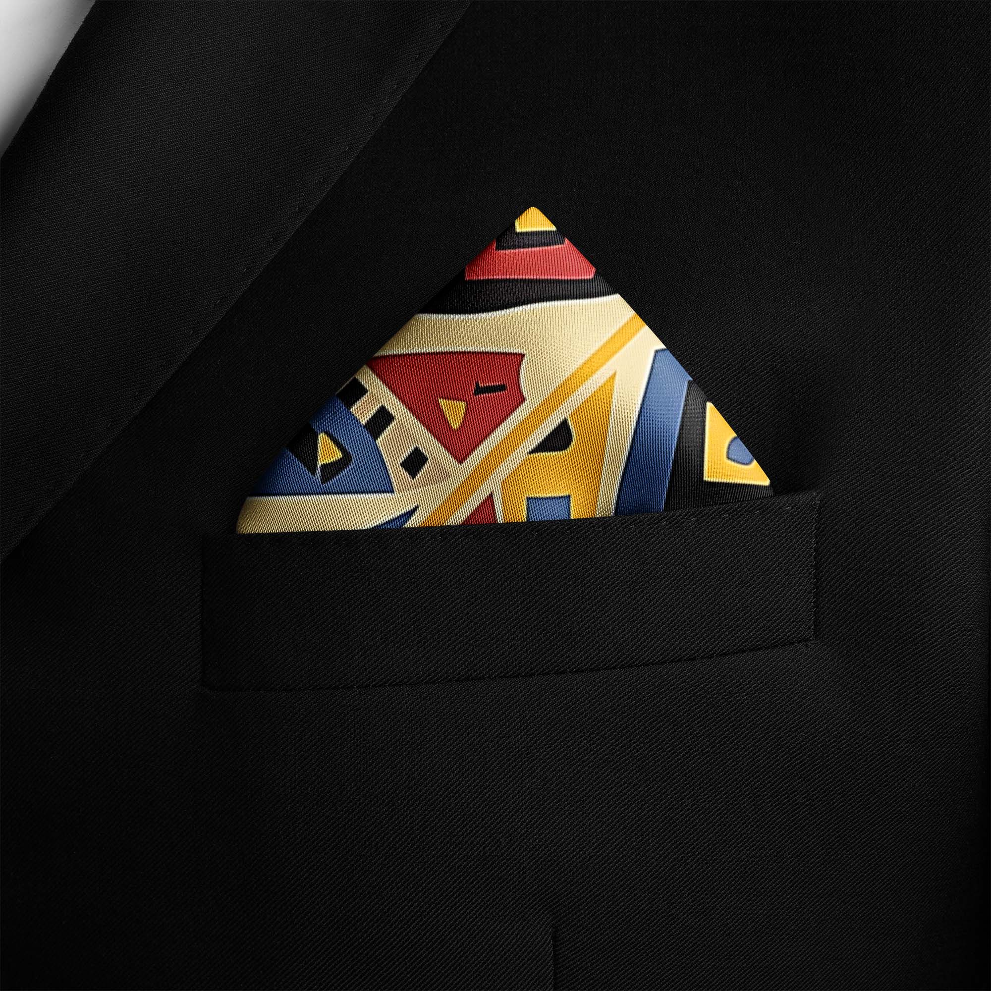 GEOMETRIC TRIBAL PATTERN SILK POCKET SQUARE GEOMETRIC TRIBAL PATTERN SILK POCKET SQUARE