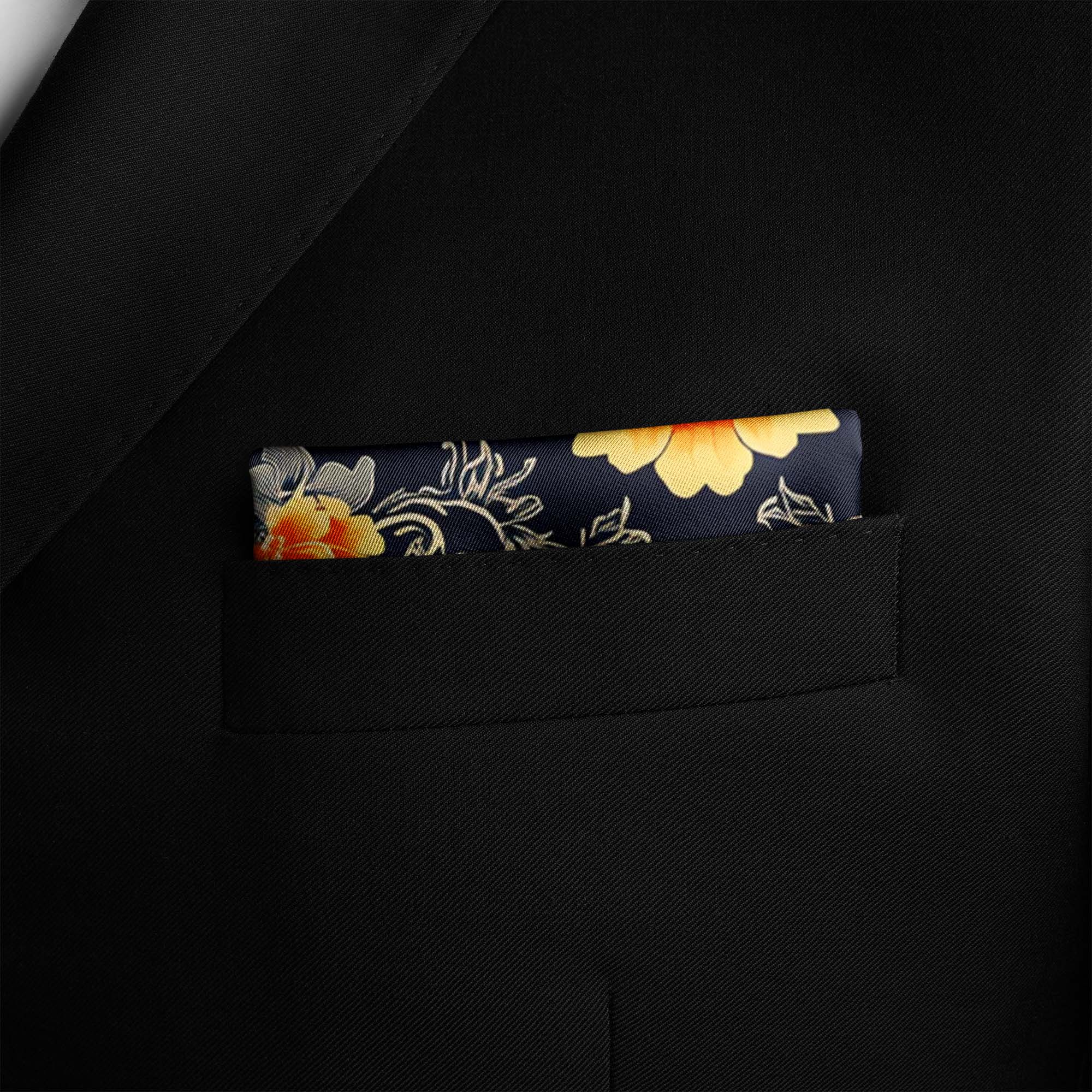 FLOWERS FOLIAGE SILK POCKET SQUARE FLOWERS FOLIAGE SILK POCKET SQUARE