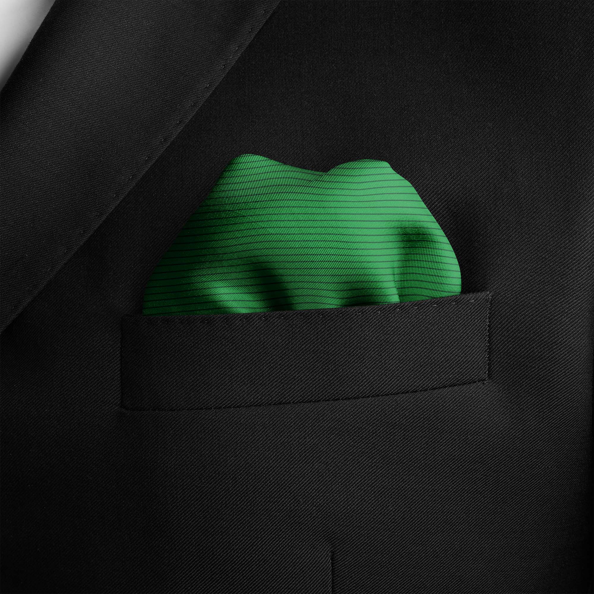 HUNTER GREEN STRIPE SILK POCKET SQUARE HUNTER GREEN STRIPE SILK POCKET SQUARE