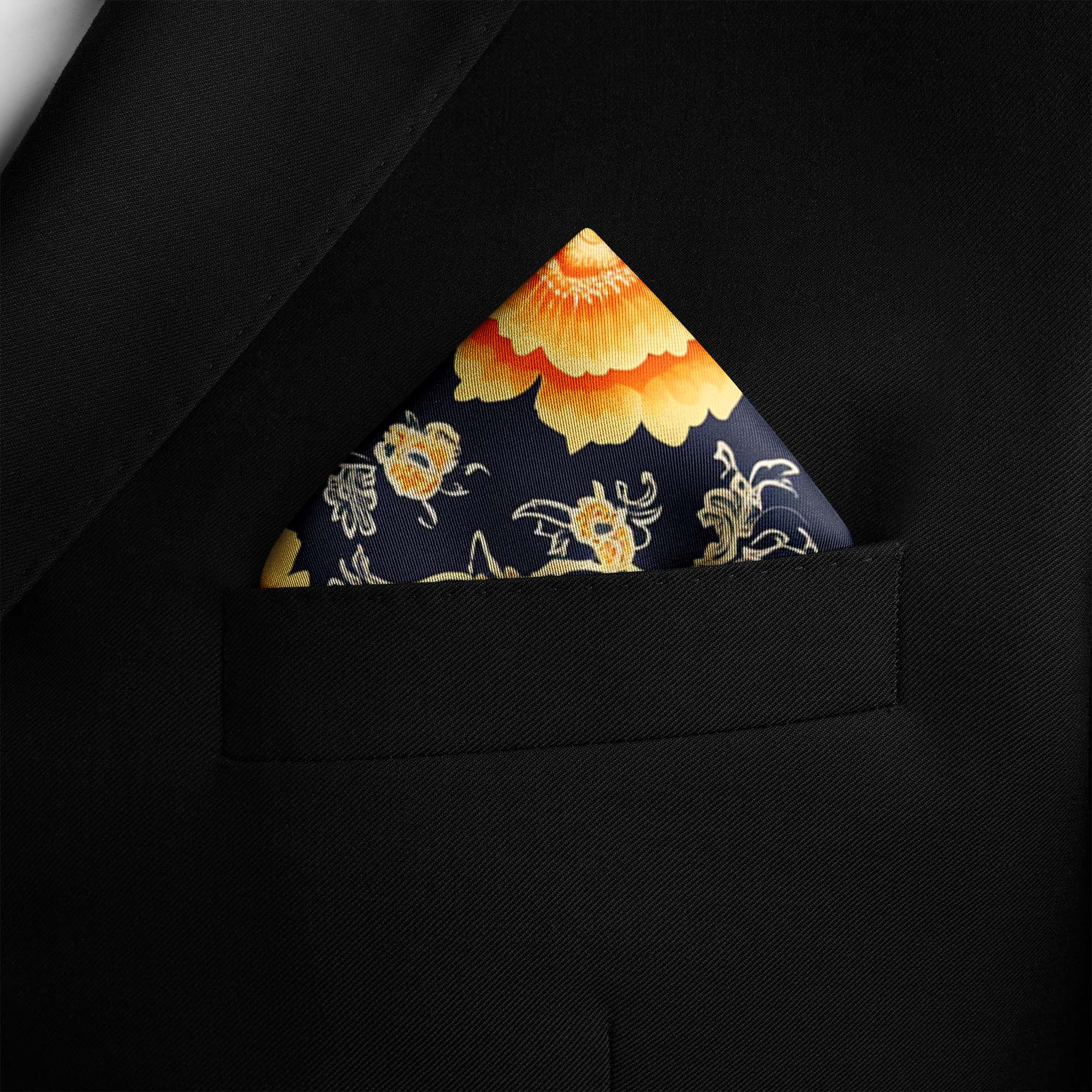FLOWERS FOLIAGE SILK POCKET SQUARE FLOWERS FOLIAGE SILK POCKET SQUARE