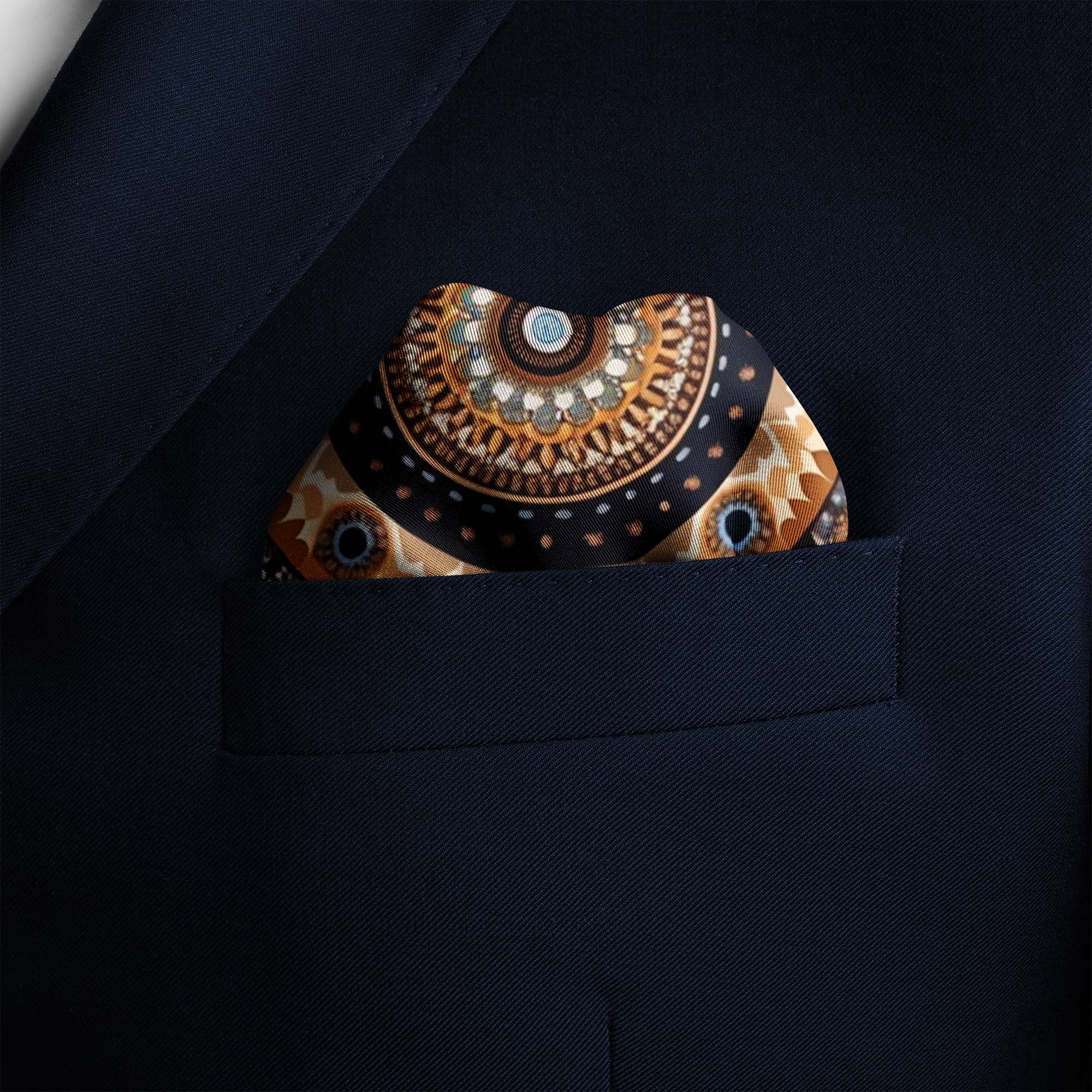 ETHNIC TRIBAL ROUND SILK POCKET SQUARE ETHNIC TRIBAL ROUND SILK POCKET SQUARE
