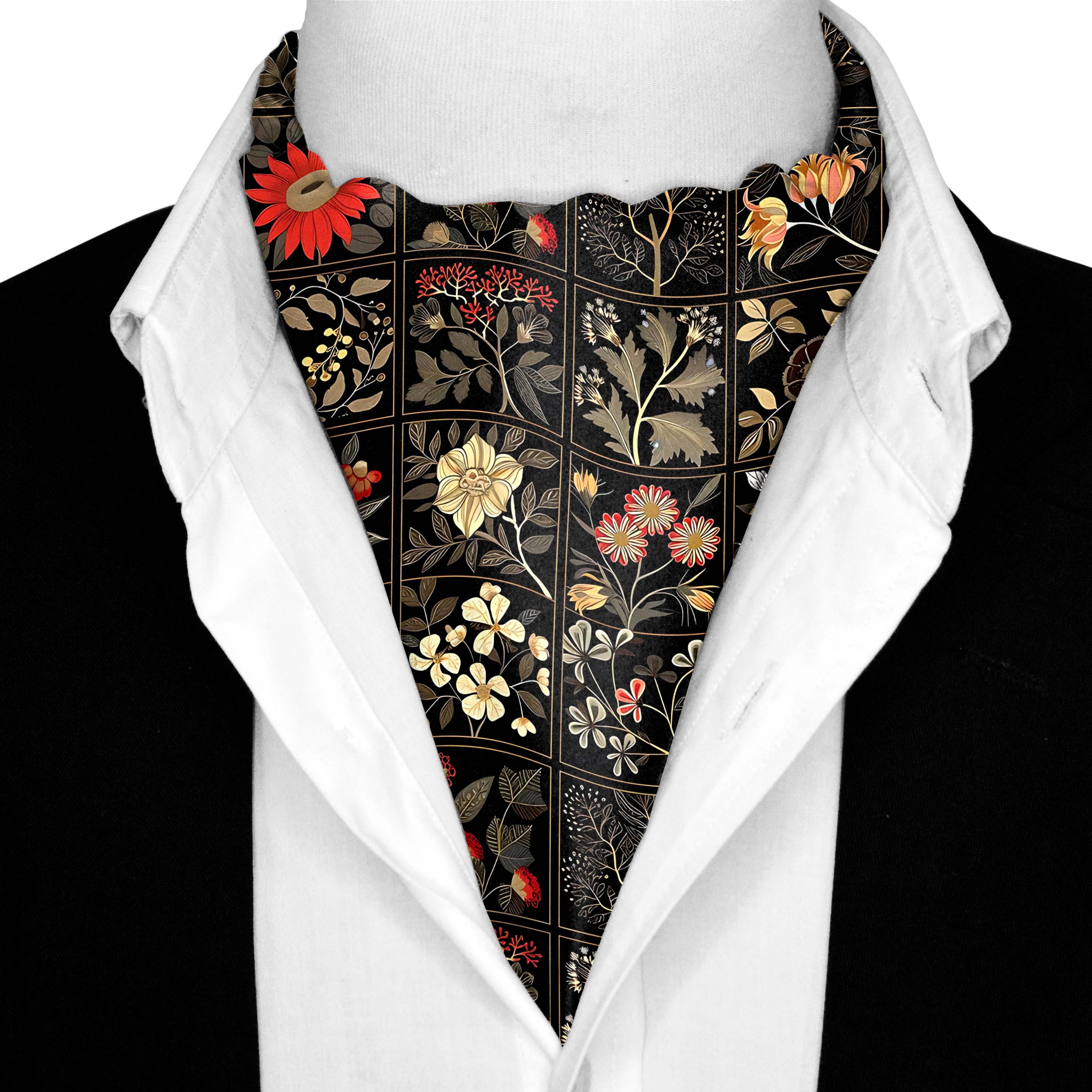 ORGANIC DARK FLORAL SILK ASCOT AND POCKET SQUARE SET – PREMIUM COLLECTION ORGANIC DARK FLORAL SILK ASCOT AND POCKET SQUARE SET – PREMIUM COLLECTION