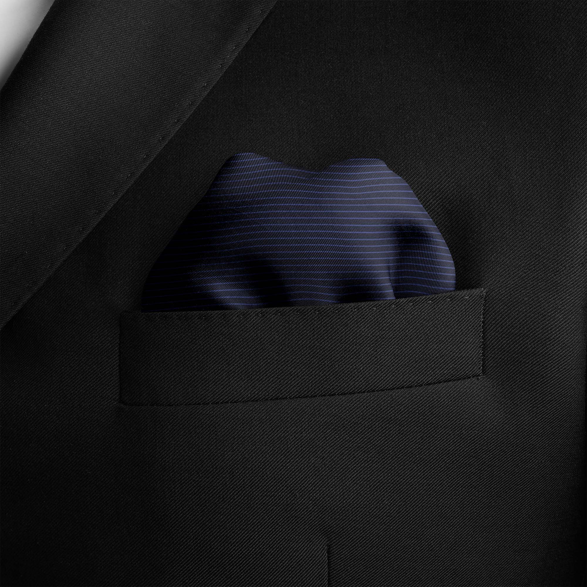 NAVY STRIPE SILK POCKET SQUARE NAVY STRIPE SILK POCKET SQUARE