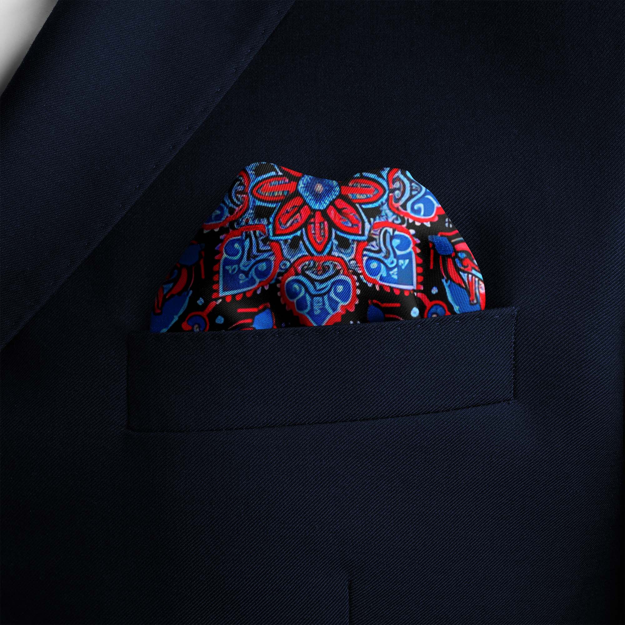 FOLKART QUILT SILK POCKET SQUARE FOLKART QUILT SILK POCKET SQUARE