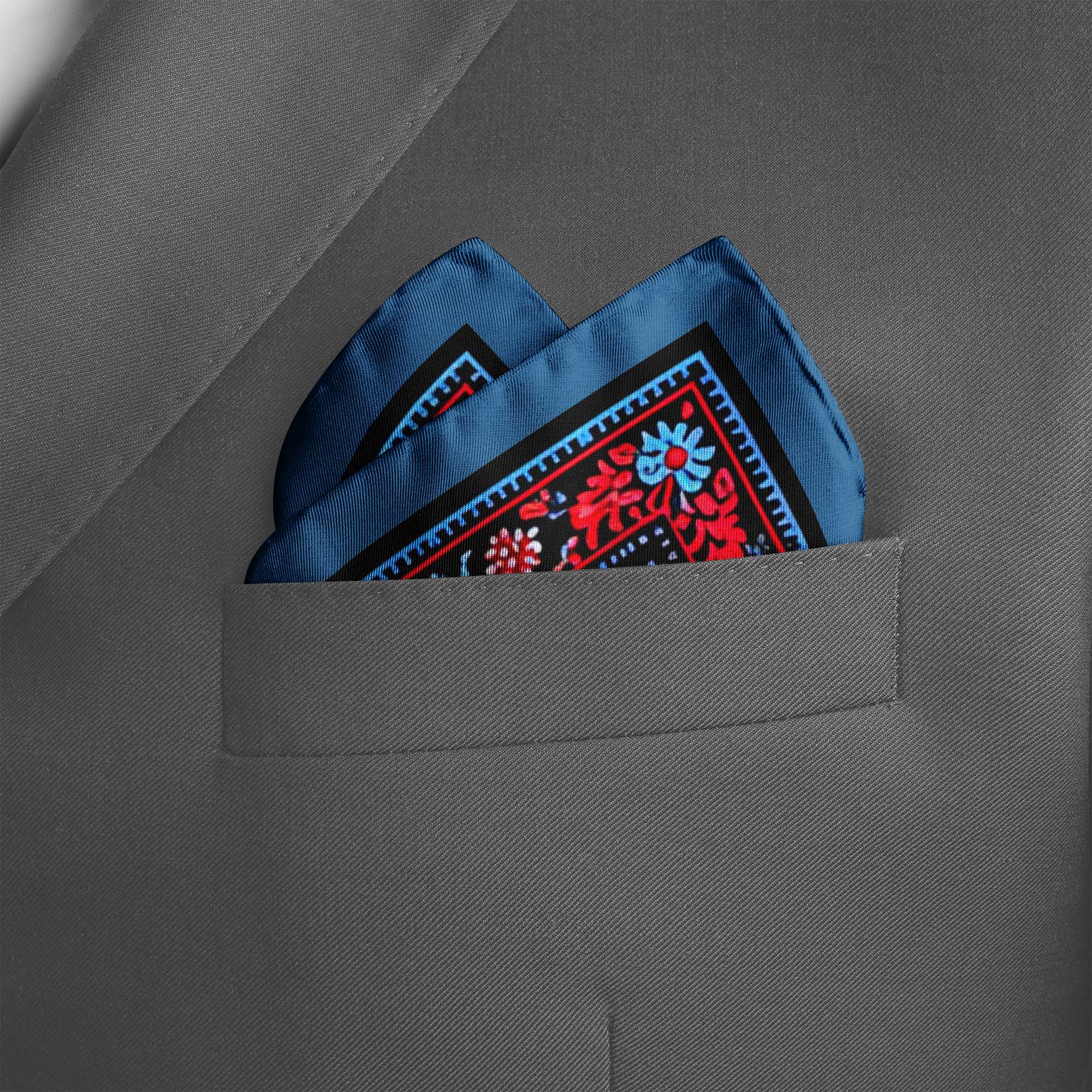 FOLKART QUILT SILK POCKET SQUARE FOLKART QUILT SILK POCKET SQUARE