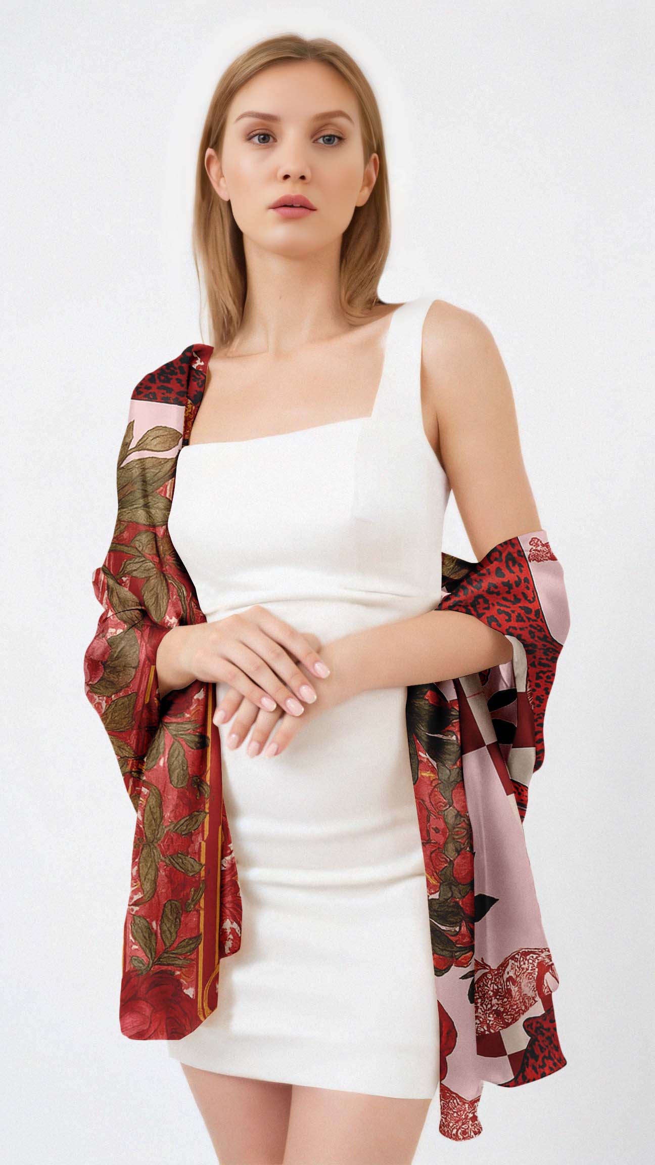 CRIMSON SILK LONG LADIES SCARF CRIMSON SILK LONG LADIES SCARF