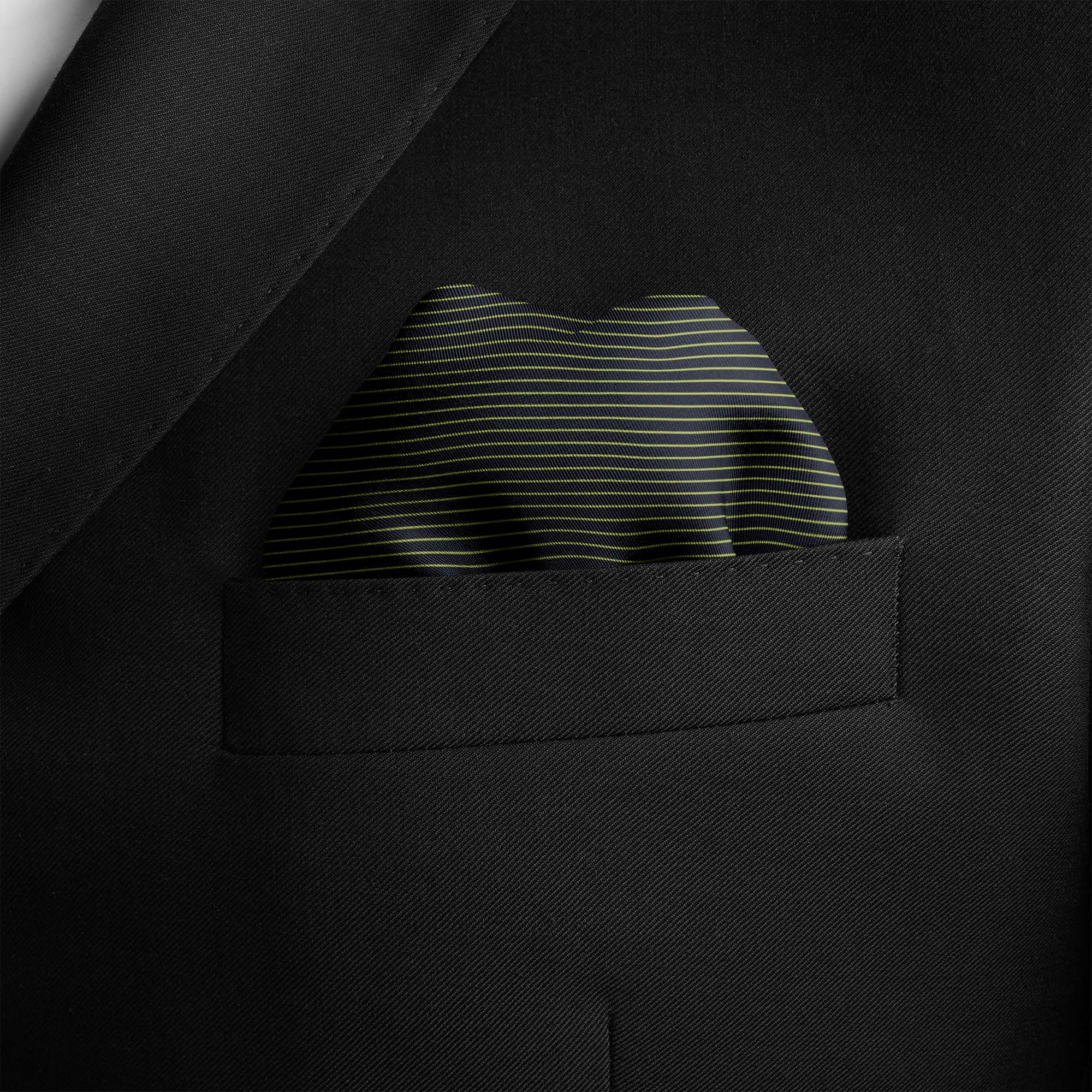 NAVY AND FERN GREEN STRIPE SILK POCKET SQUARE NAVY AND FERN GREEN STRIPE SILK POCKET SQUARE