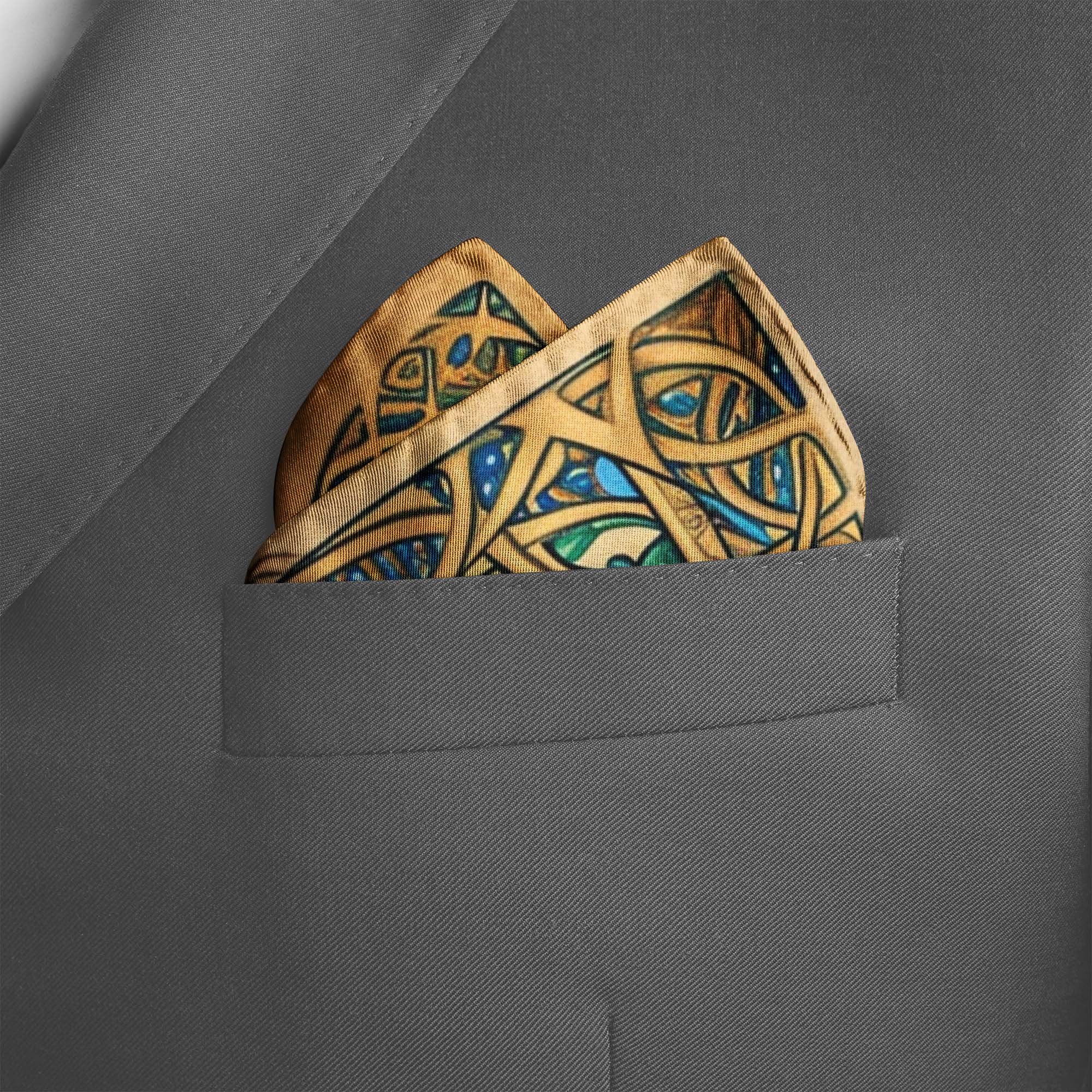 A MAJESTIC PEACOCK SILK POCKET SQUARE A MAJESTIC PEACOCK SILK POCKET SQUARE