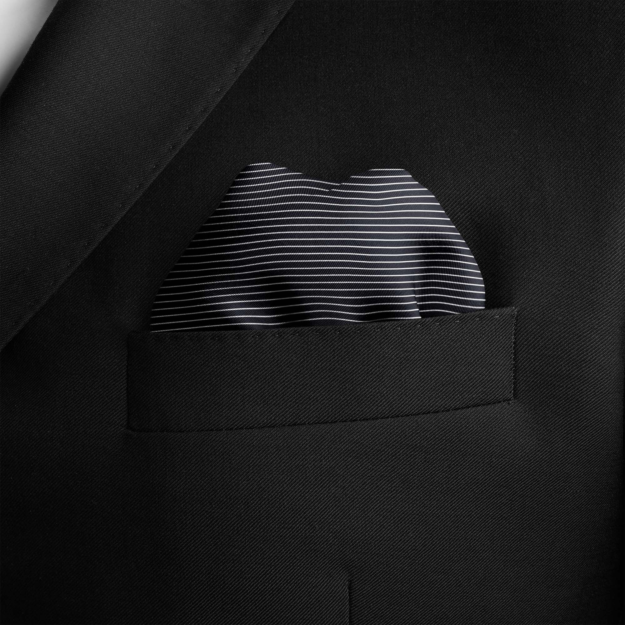 NAVY AND WHITE STRIPE SILK POCKET SQUARE NAVY AND WHITE STRIPE SILK POCKET SQUARE