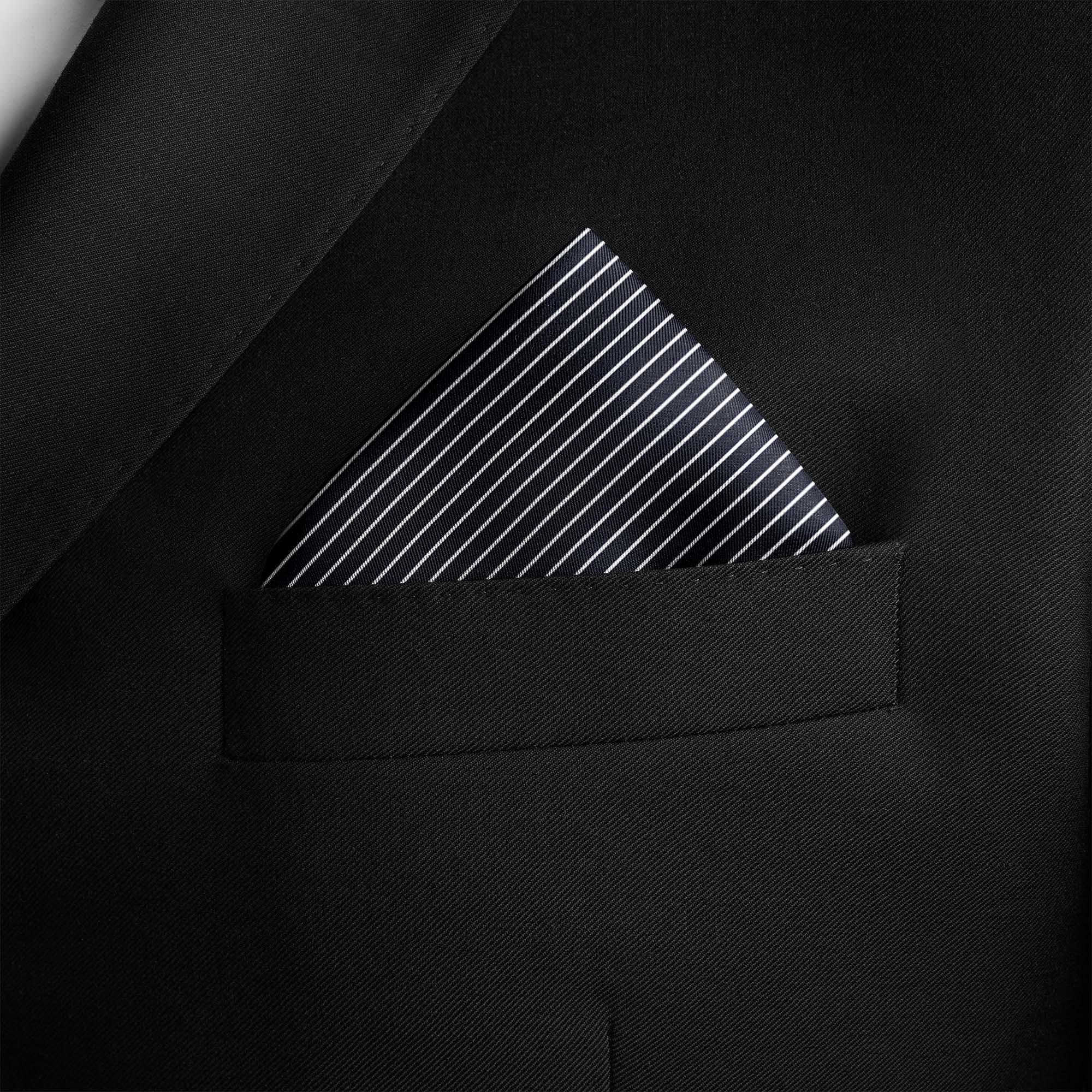NAVY AND WHITE STRIPE SILK POCKET SQUARE NAVY AND WHITE STRIPE SILK POCKET SQUARE