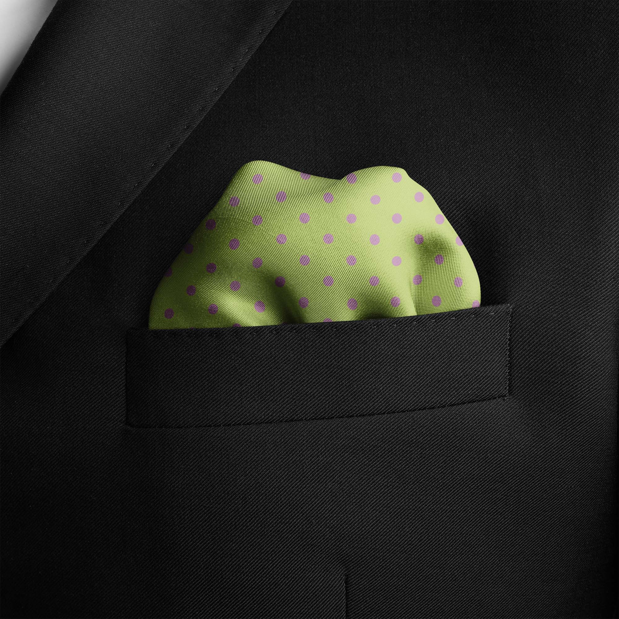 MELON GREEN AND LILAC SPOT SILK POCKET SQUARE MELON GREEN AND LILAC SPOT SILK POCKET SQUARE