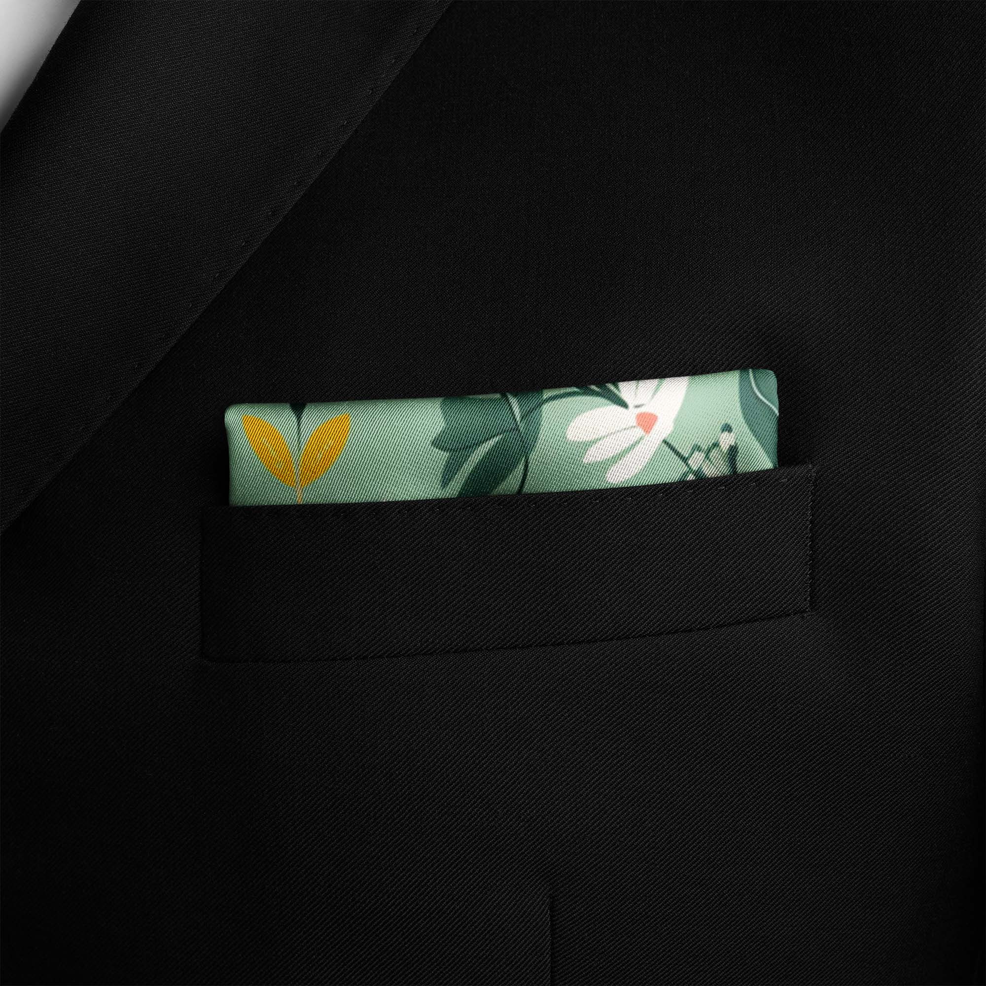 ILLUSTRATED GARDEN SILK POCKET SQUARE ILLUSTRATED GARDEN SILK POCKET SQUARE