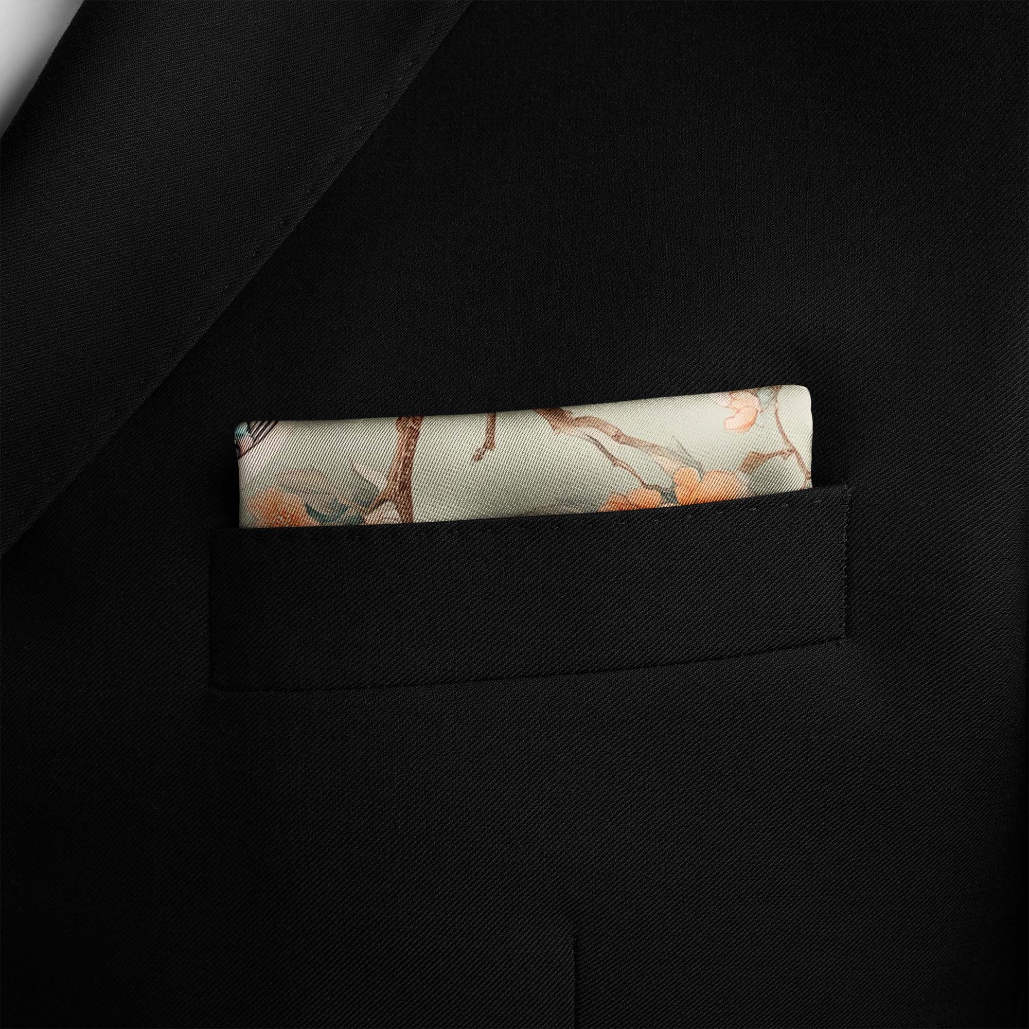FLOWER WITH BIRD SILK POCKET SQUARE FLOWER WITH BIRD SILK POCKET SQUARE