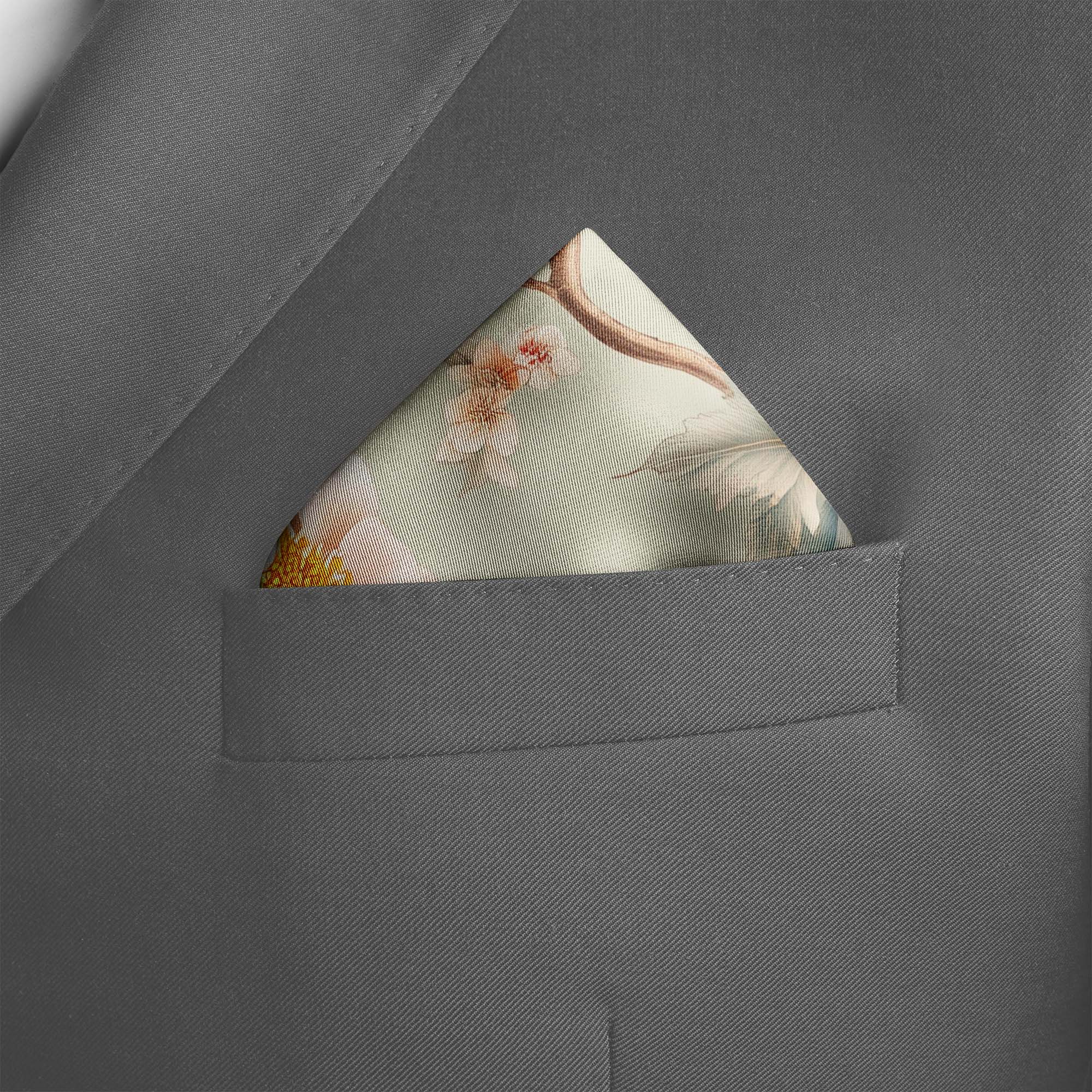 FLOWER WITH BIRD SILK POCKET SQUARE FLOWER WITH BIRD SILK POCKET SQUARE