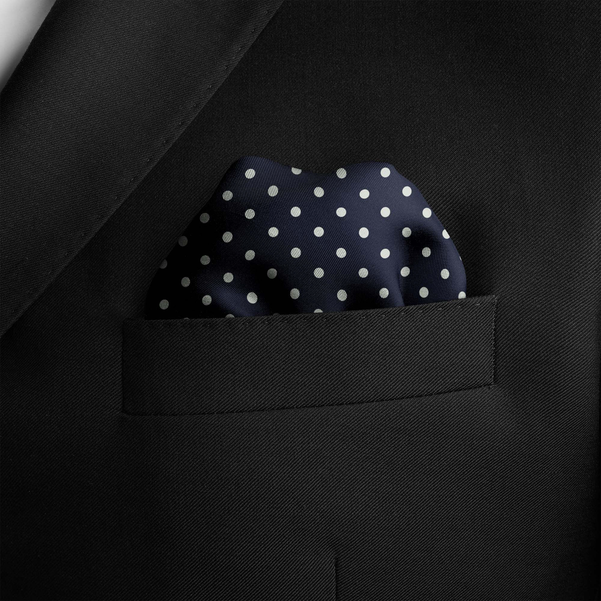 NAVY AND WHITE SPOT SILK POCKET SQUARE NAVY AND WHITE SPOT SILK POCKET SQUARE