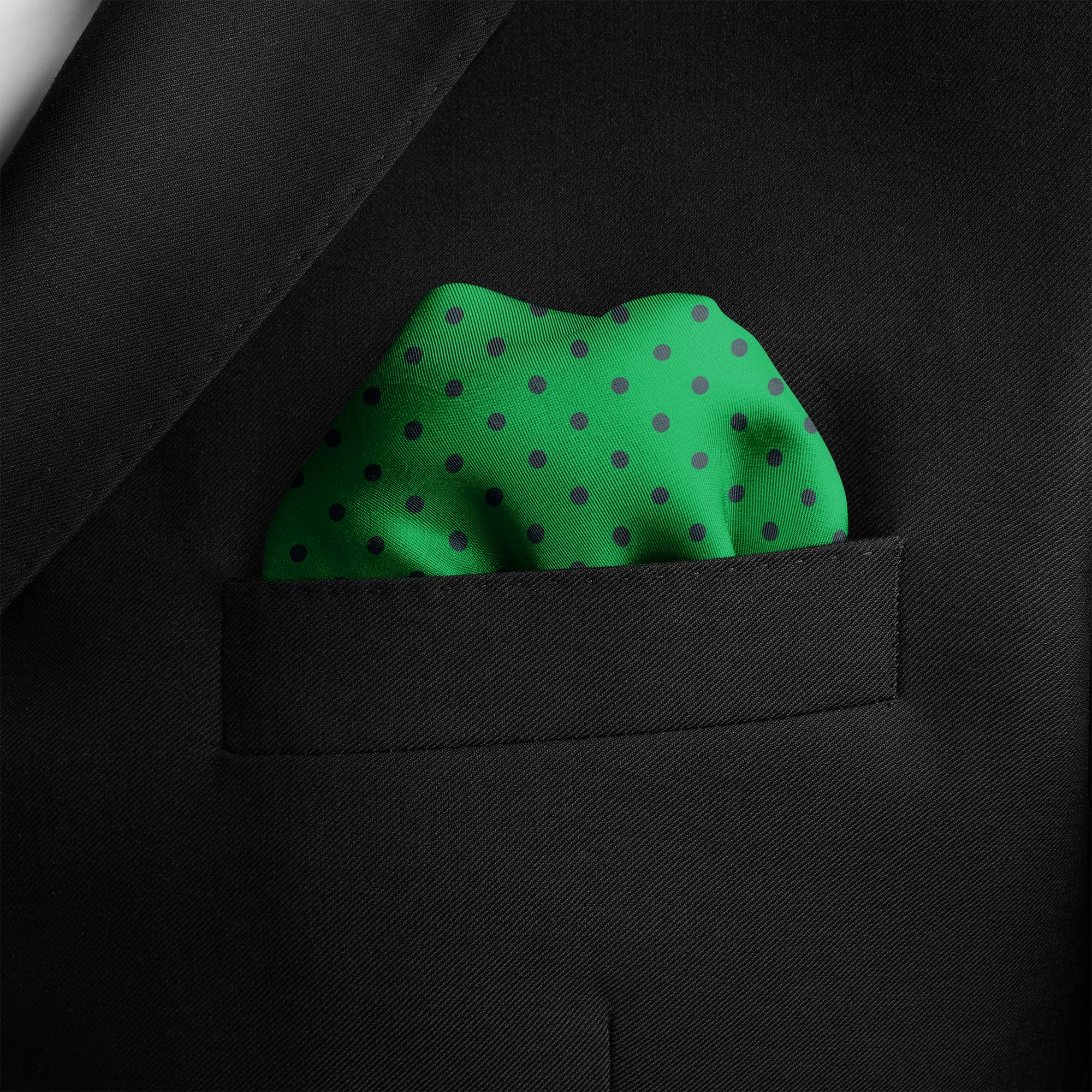 GREEN AND NAVY SPOT SILK POCKET SQUARE GREEN AND NAVY SPOT SILK POCKET SQUARE