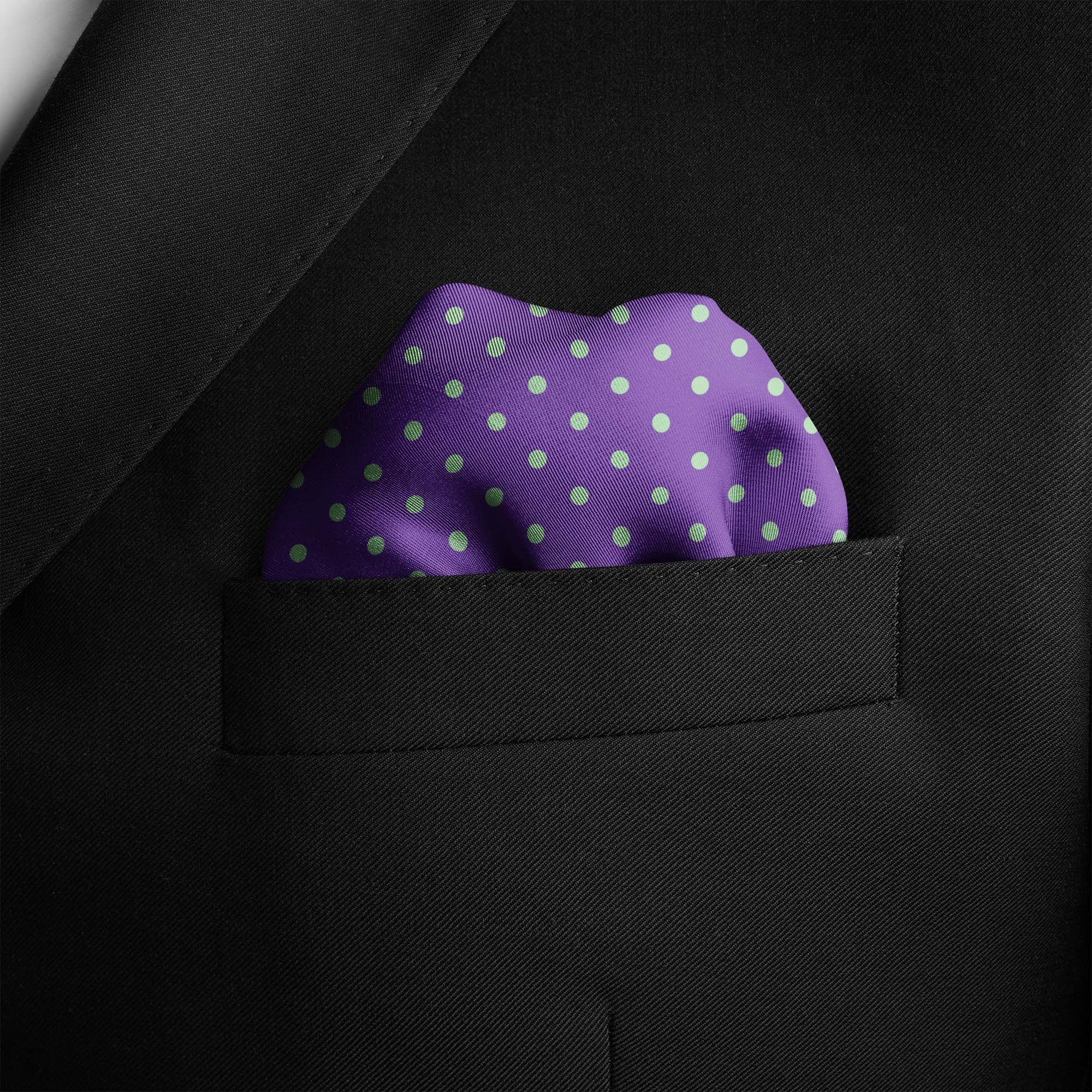 PURPLE AND MINT SPOT SILK POCKET SQUARE PURPLE AND MINT SPOT SILK POCKET SQUARE