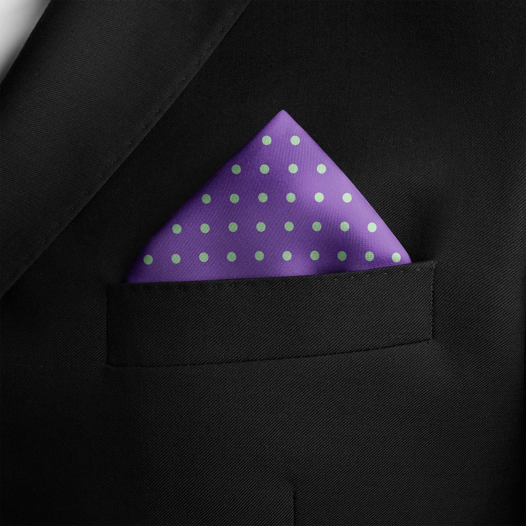 PURPLE AND MINT SPOT SILK POCKET SQUARE PURPLE AND MINT SPOT SILK POCKET SQUARE