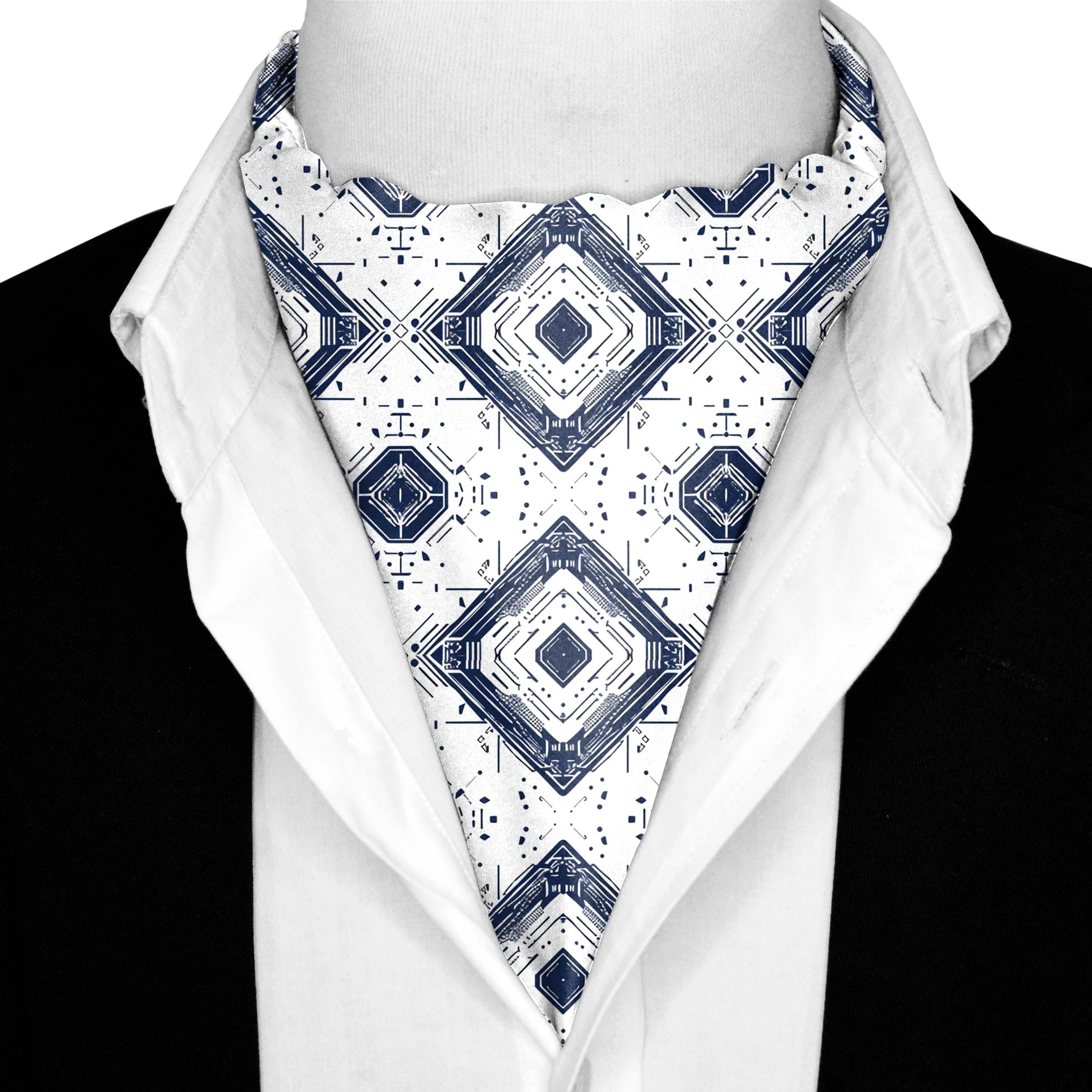 GEOMETRIC ABSTRACT SILK ASCOT AND POCKET SQUARE SET – PREMIUM COLLECTION GEOMETRIC ABSTRACT SILK ASCOT AND POCKET SQUARE SET – PREMIUM COLLECTION