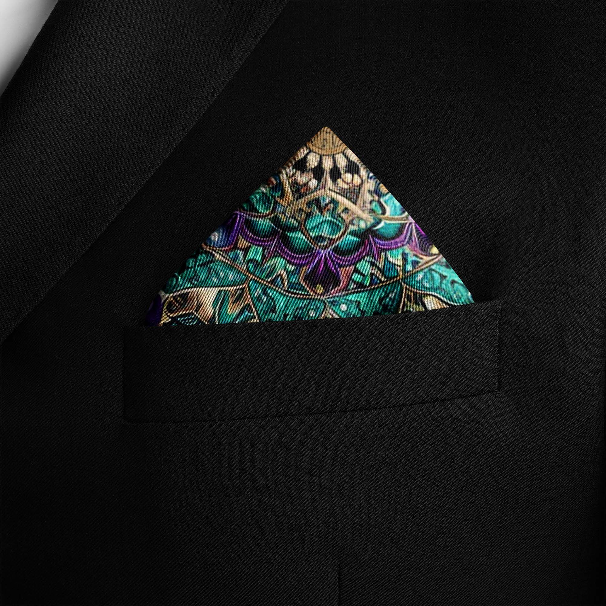 NEON MANDALA SILK POCKET SQUARE NEON MANDALA SILK POCKET SQUARE