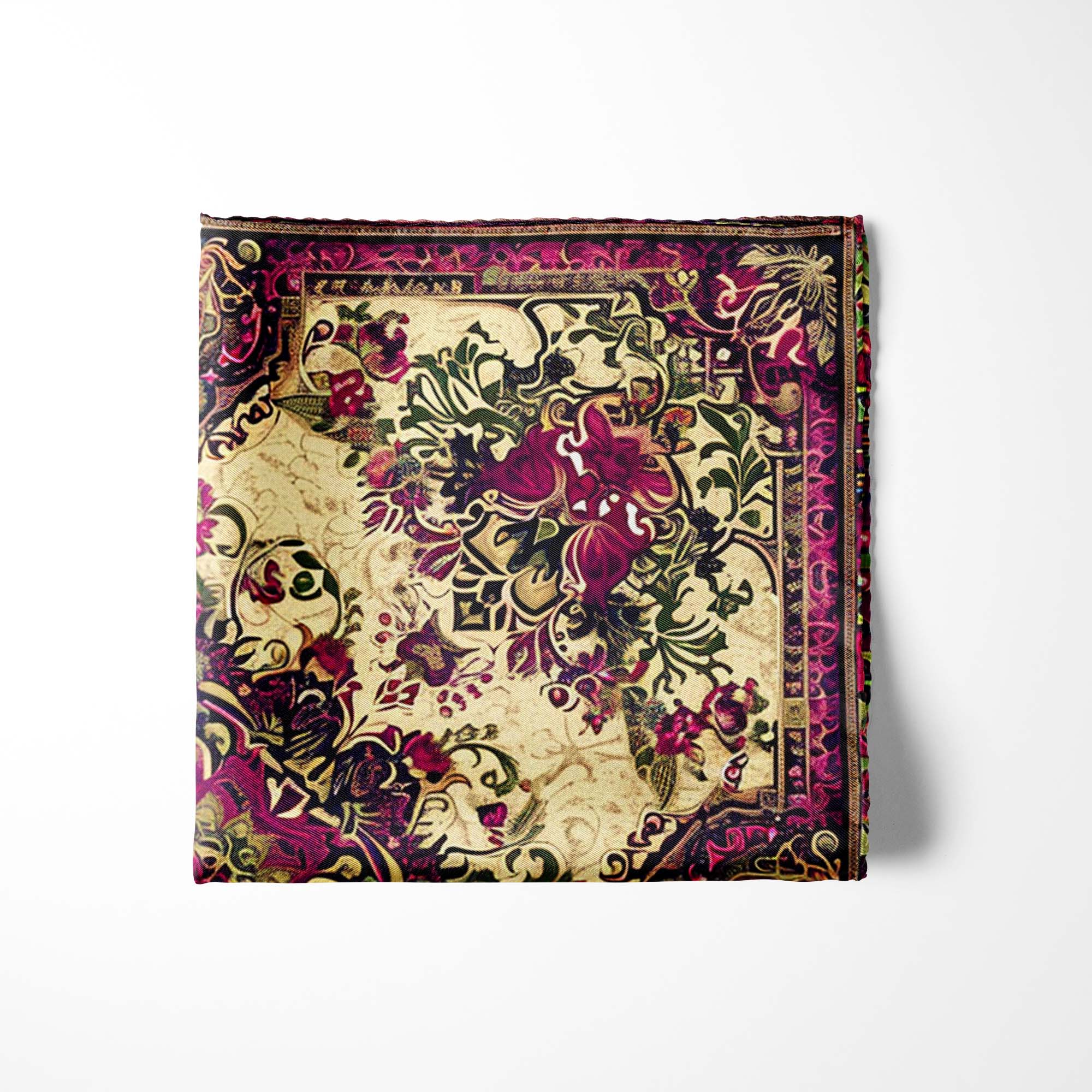ARABESQUE ABSTRACT VINTAGE SILK POCKET SQUARE ARABESQUE ABSTRACT VINTAGE SILK POCKET SQUARE