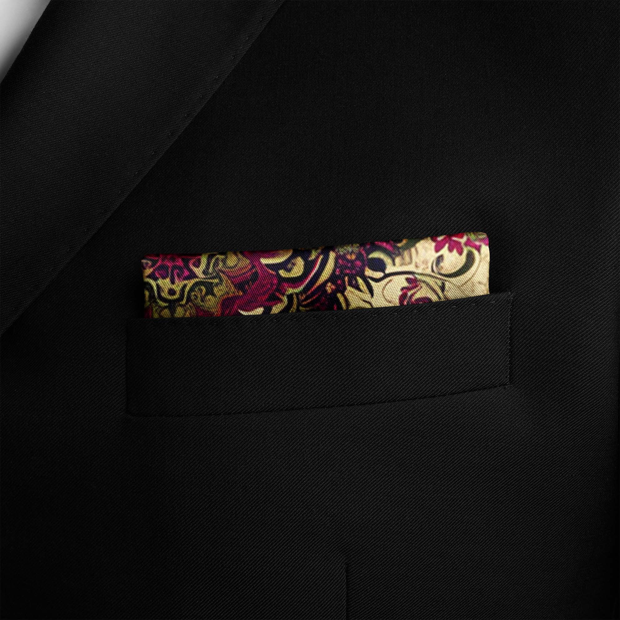 ARABESQUE ABSTRACT VINTAGE SILK POCKET SQUARE ARABESQUE ABSTRACT VINTAGE SILK POCKET SQUARE