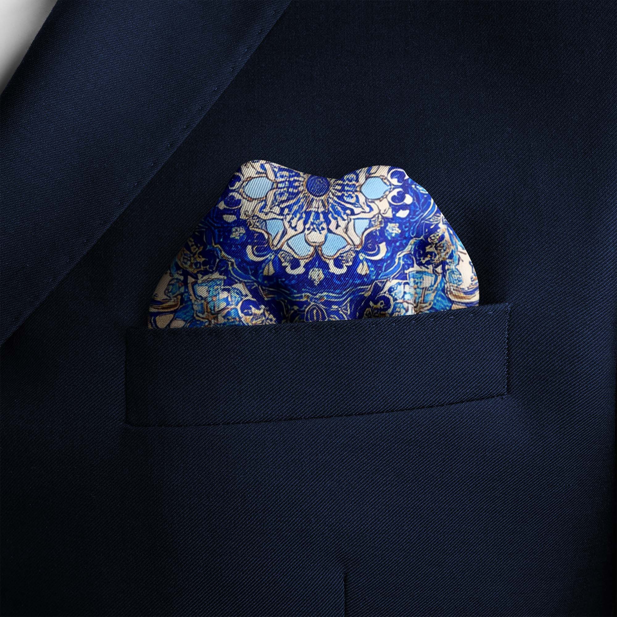 AZURE ELEGANCE SILK POCKET SQUARE AZURE ELEGANCE SILK POCKET SQUARE