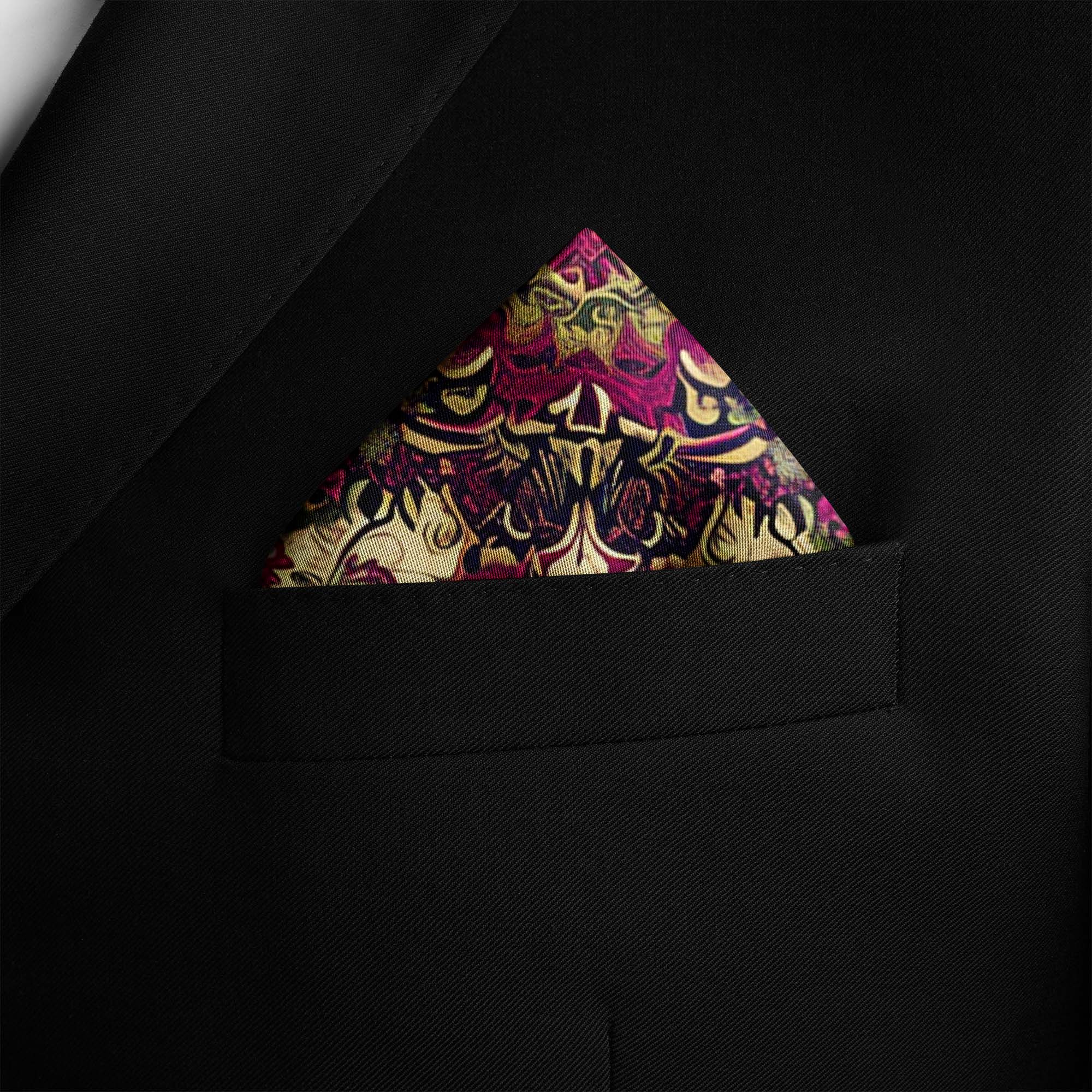 ARABESQUE ABSTRACT VINTAGE SILK POCKET SQUARE ARABESQUE ABSTRACT VINTAGE SILK POCKET SQUARE