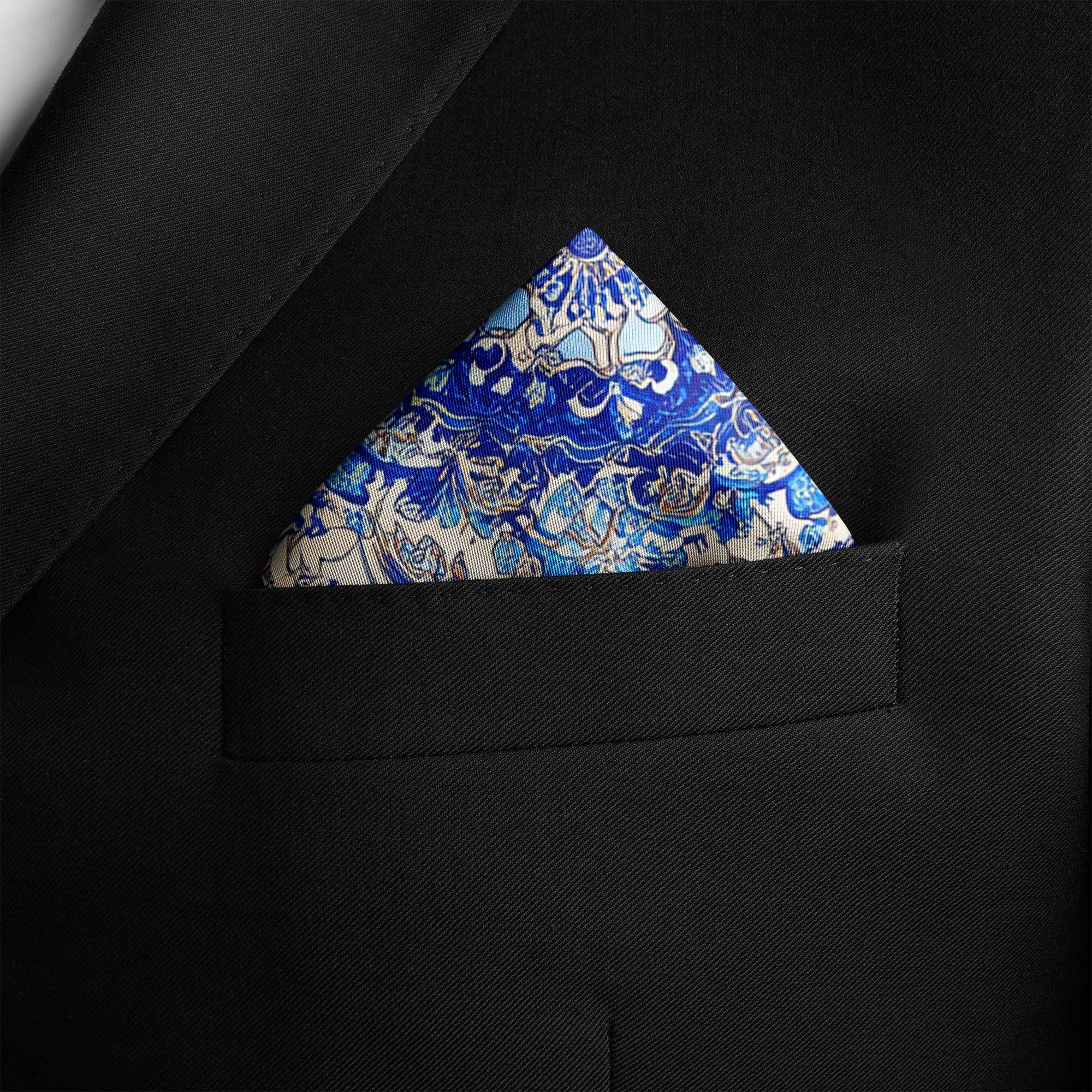 AZURE ELEGANCE SILK POCKET SQUARE AZURE ELEGANCE SILK POCKET SQUARE
