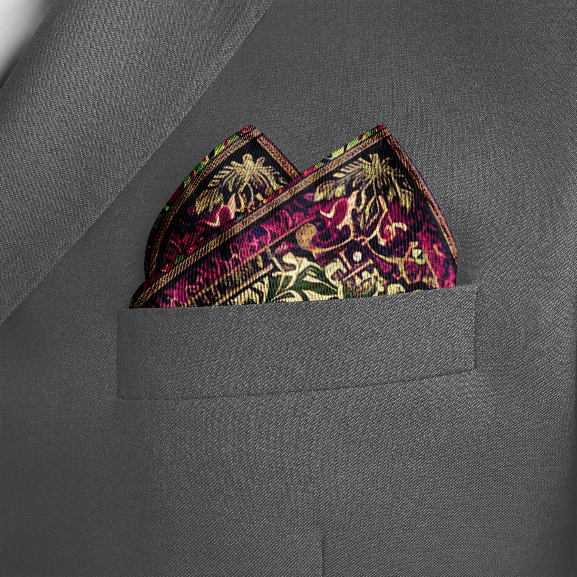 ARABESQUE ABSTRACT VINTAGE SILK POCKET SQUARE ARABESQUE ABSTRACT VINTAGE SILK POCKET SQUARE