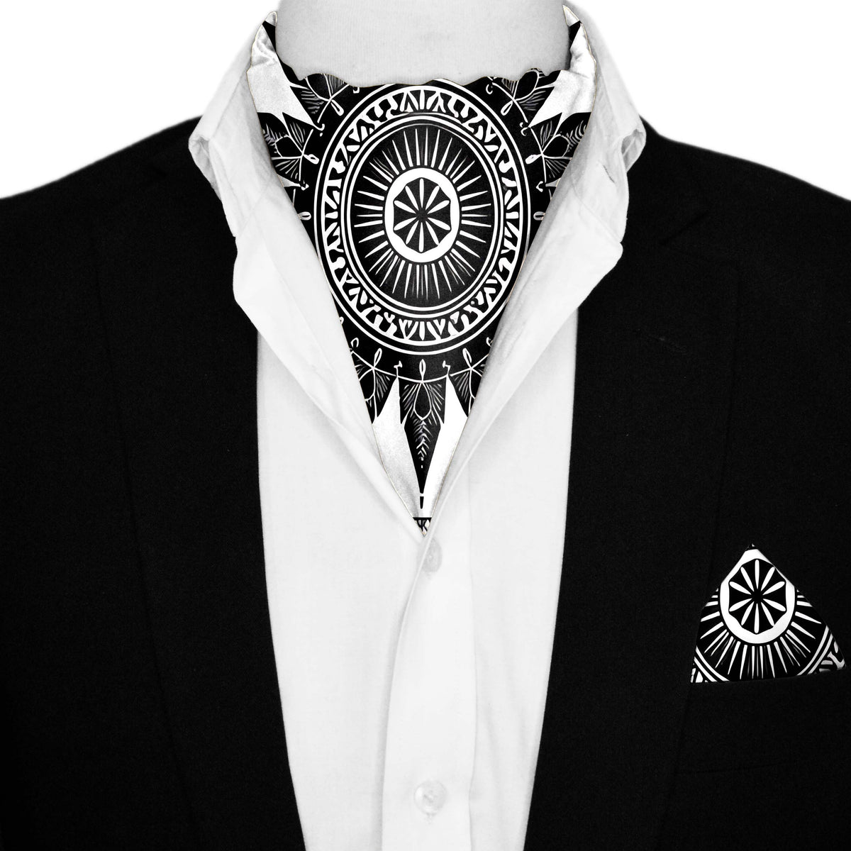ETHNIC MANDALA  SILK ASCOT AND POCKET SQUARE SET – PREMIUM COLLECTION