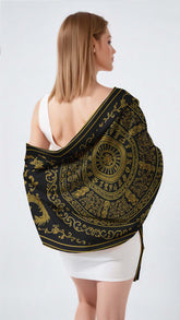 Imperial Dragon Silk Scarf – Black & Gold Long Ladies Scarf