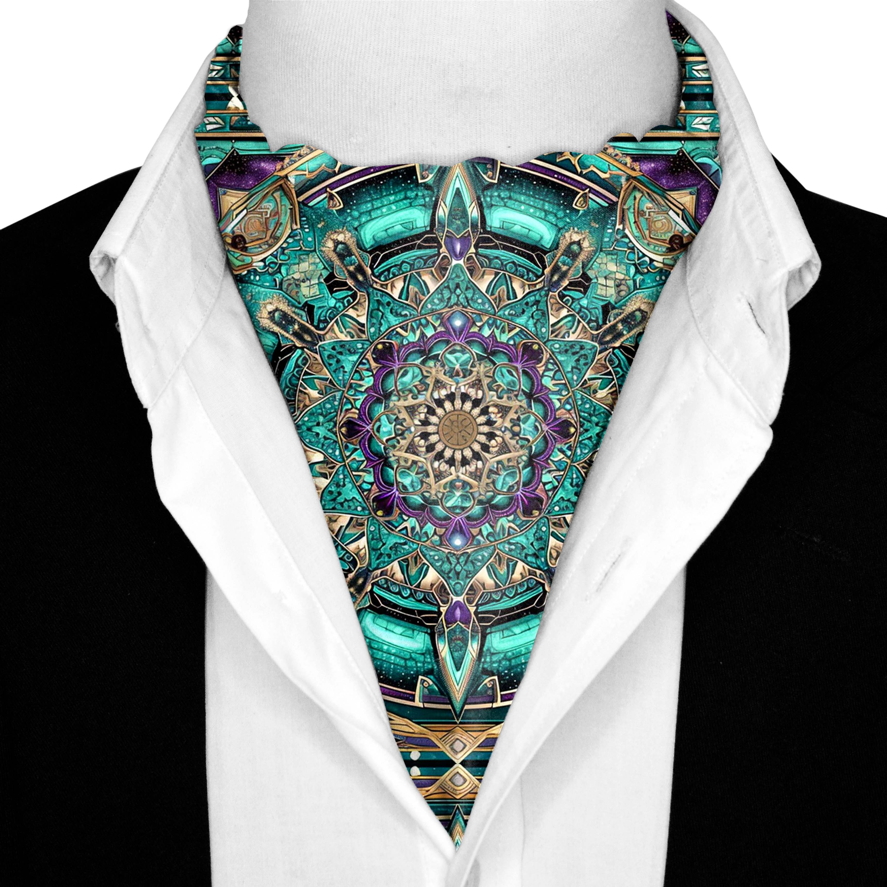 NEON MANDALA SILK ASCOT AND POCKET SQUARE SET – PREMIUM COLLECTION NEON MANDALA SILK ASCOT AND POCKET SQUARE SET – PREMIUM COLLECTION