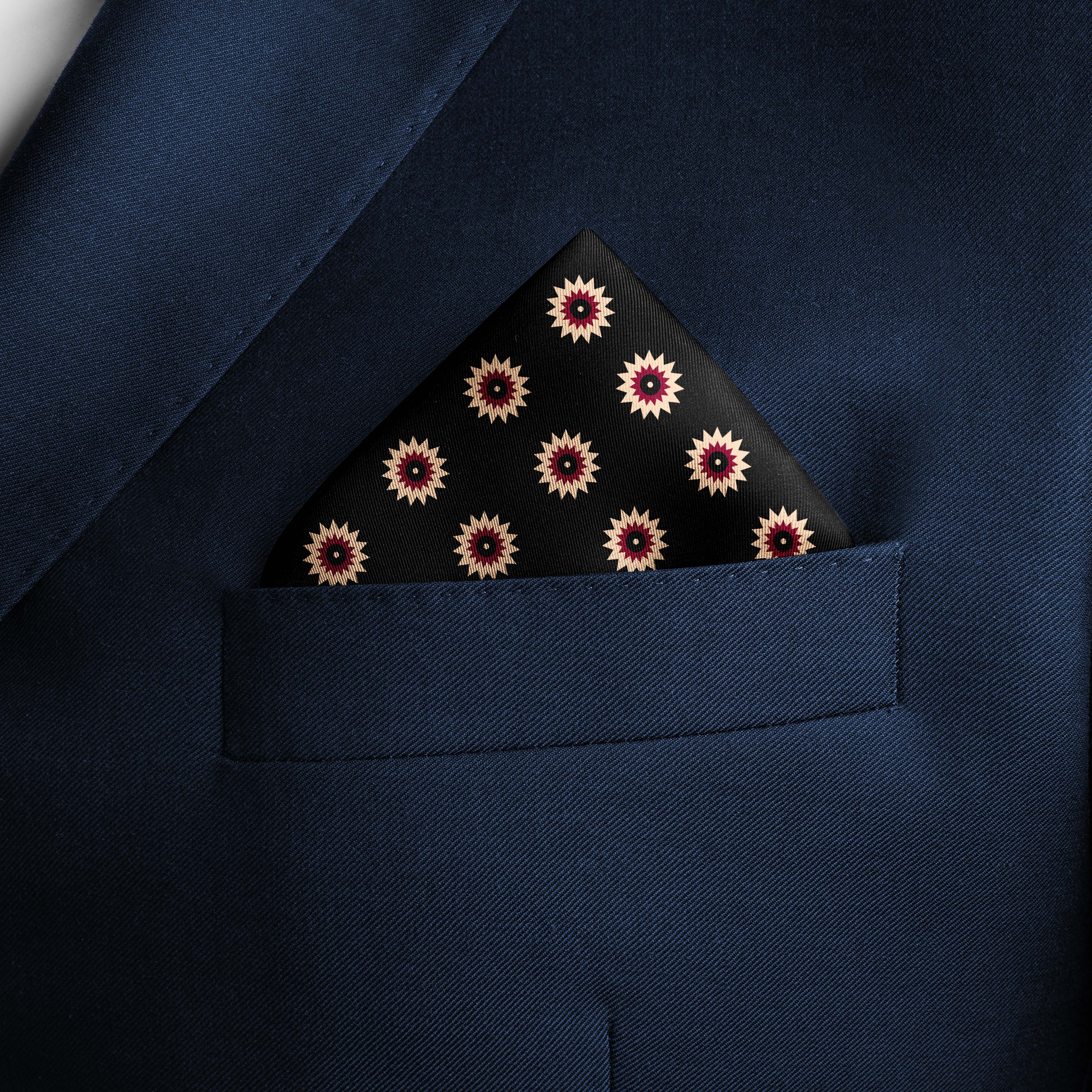 BLACK REVISABLE SILK POCKET SQUARE BLACK REVISABLE SILK POCKET SQUARE