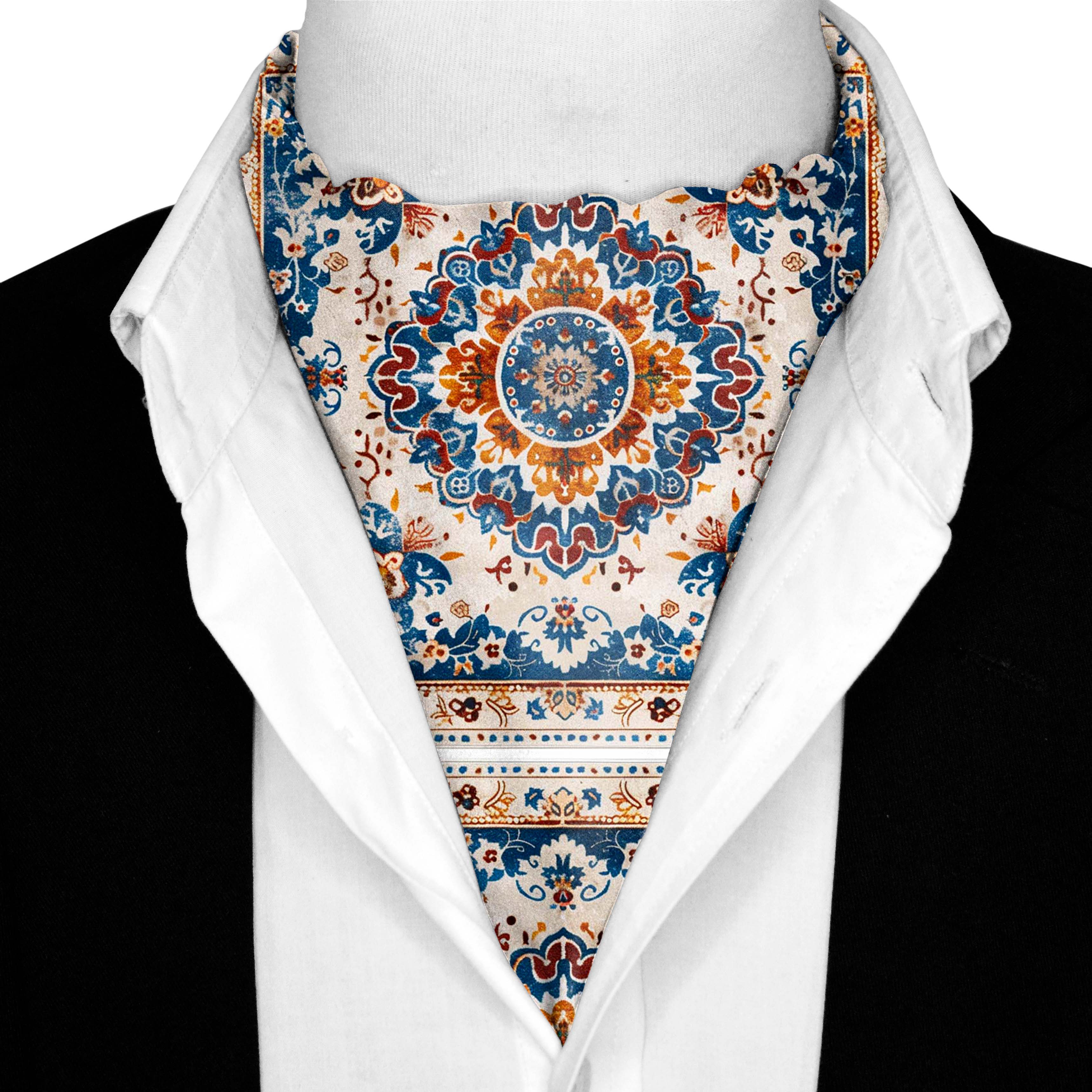 TURKMEN AFGHAN  SILK ASCOT AND POCKET SQUARE SET – PREMIUM COLLECTION TURKMEN AFGHAN  SILK ASCOT AND POCKET SQUARE SET – PREMIUM COLLECTION