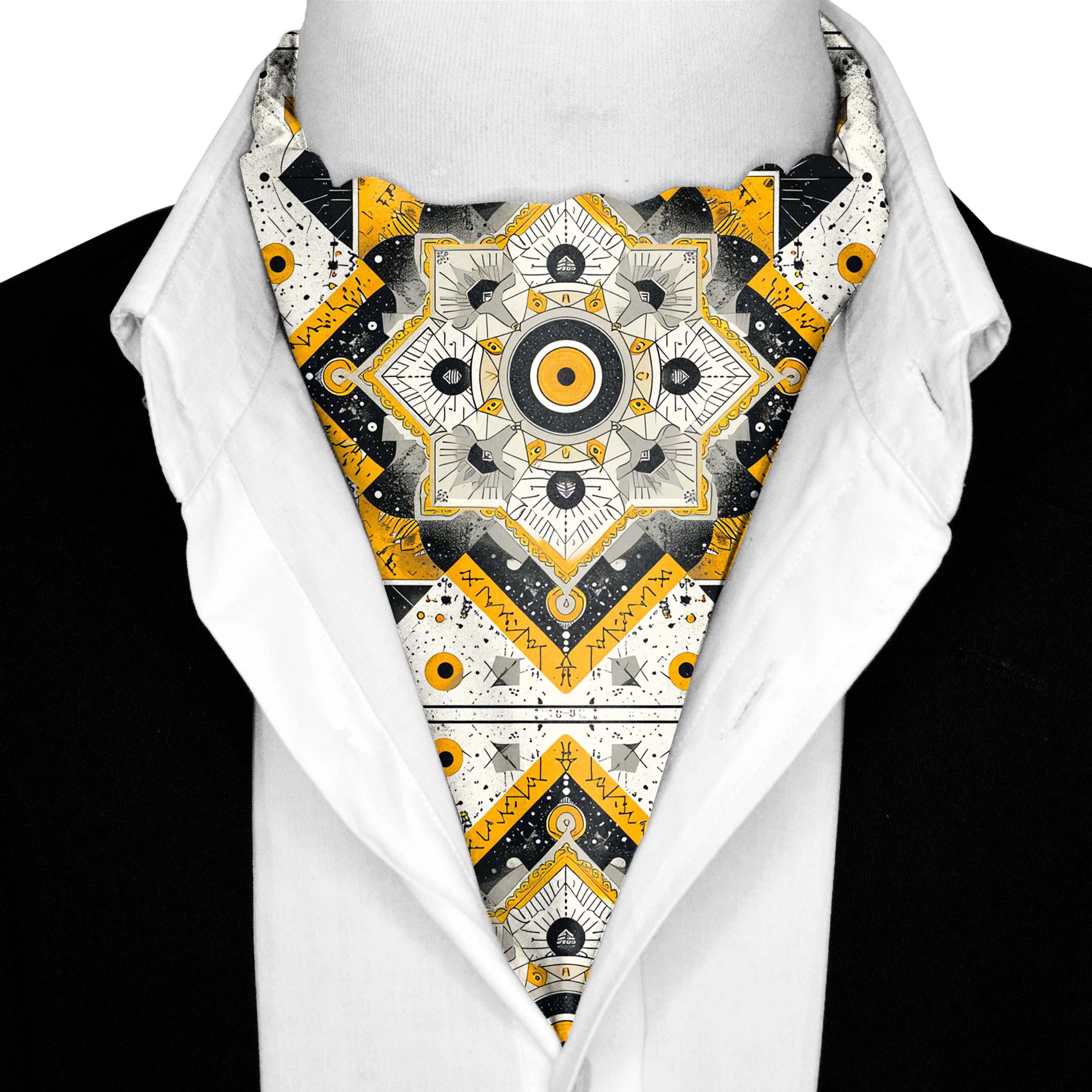 ETHNIC ABSTRACT SILK ASCOT AND POCKET SQUARE SET – PREMIUM COLLECTION ETHNIC ABSTRACT SILK ASCOT AND POCKET SQUARE SET – PREMIUM COLLECTION