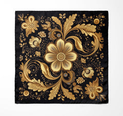 WILLIAM MORRISS GOLD AND BLACK SILK ASCOT WITH LAPEL PIN AND POCKET SQUARE