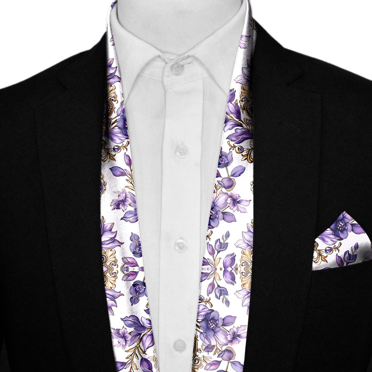 LISIANTHUS FLOWERS MEN SCARF AND POCKET SQUARE SET – PREMIUM COLLECTION