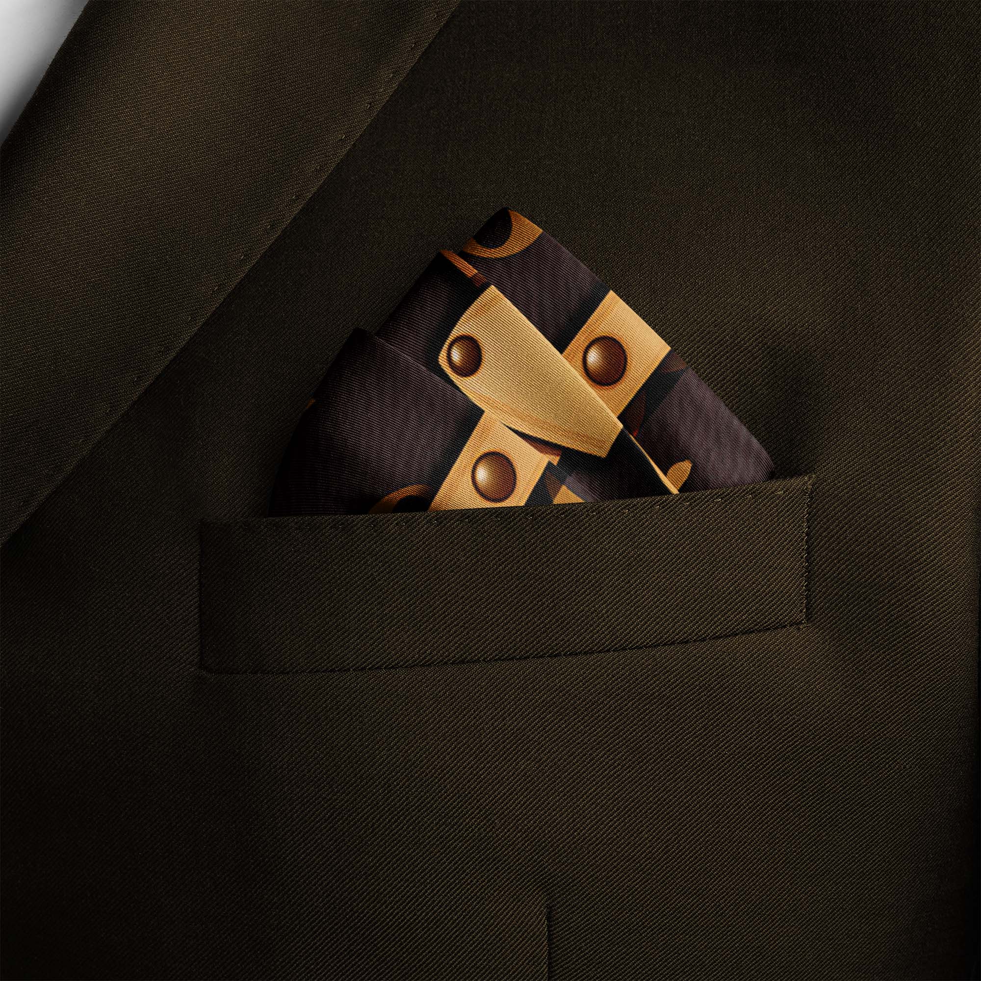 BROWN X GEOMATRIC SILK POCKET SQUARE BROWN X GEOMATRIC SILK POCKET SQUARE